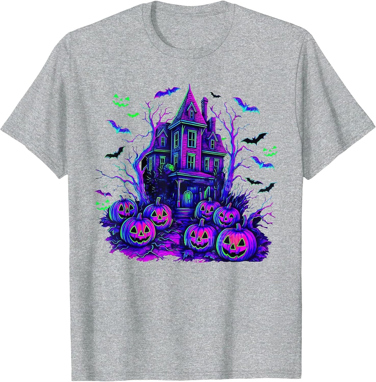 Vintage Halloween Spooky Scene Retro Pumpkin Scary Season T-Shirt - Heather Grey