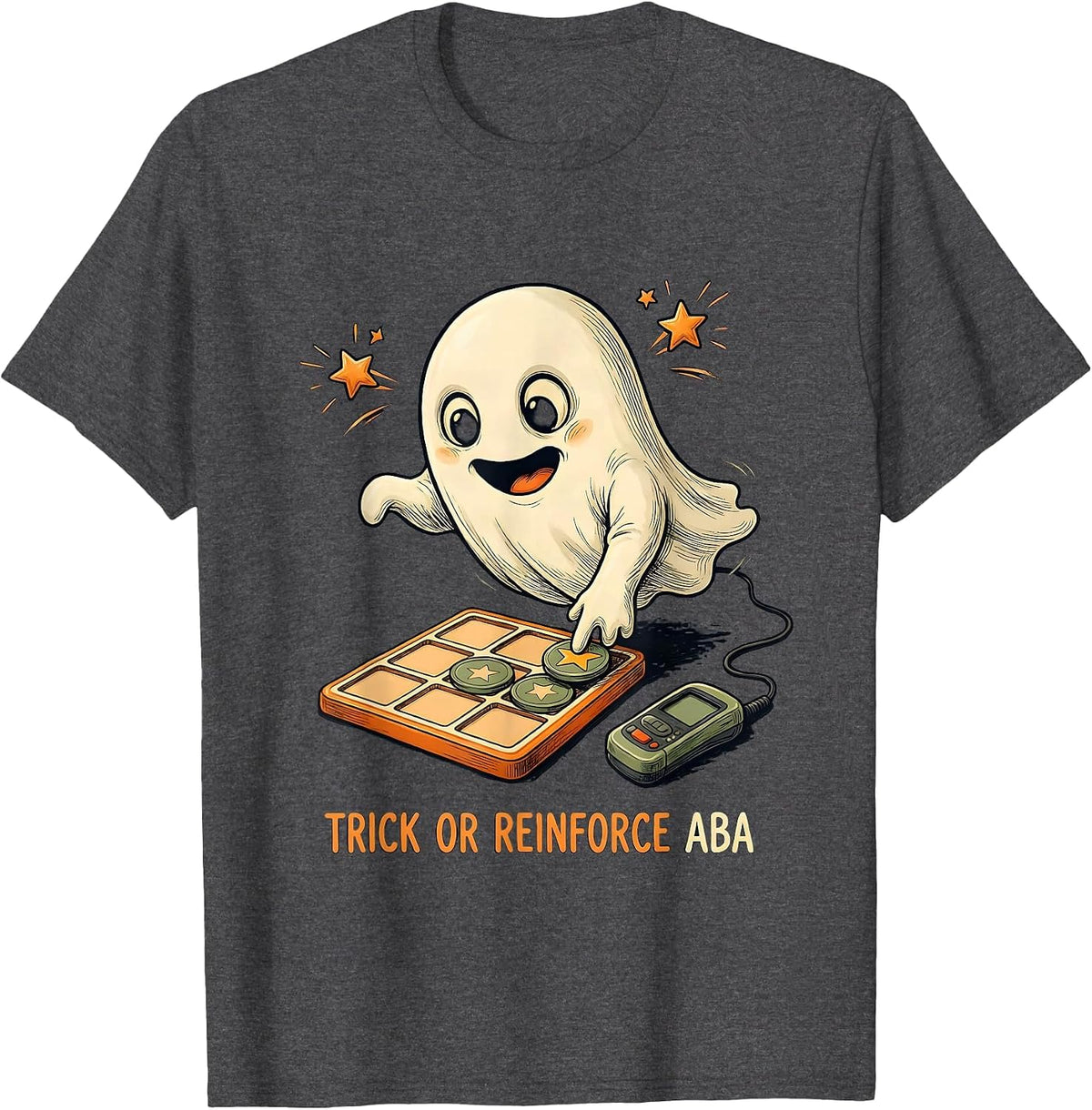 Trick Or Reinforce ABA Funny Physical Therapy Halloween T-Shirt - Dark Heather Grey