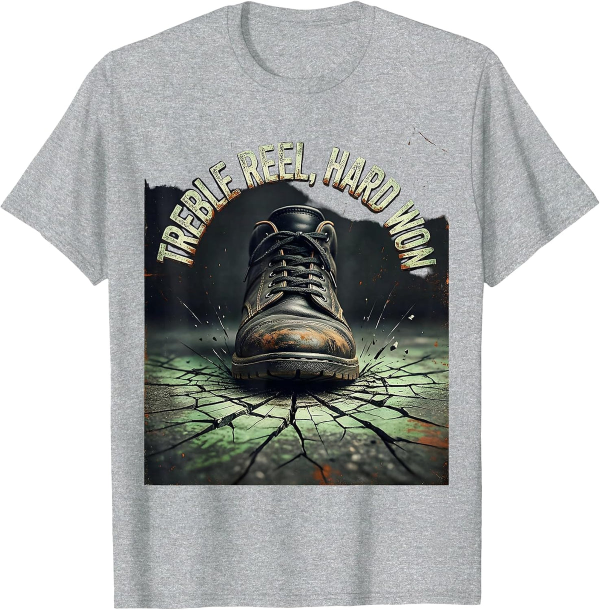 Men's Treble Reel, Hard Won Distressed Irish Heritage St Patricks T-Shirt - Heather Grey
