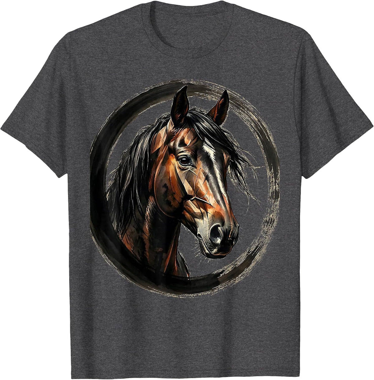 Men's Geometric Low-Poly Horse Head Portrait T-Shirt - Dark Heather Grey