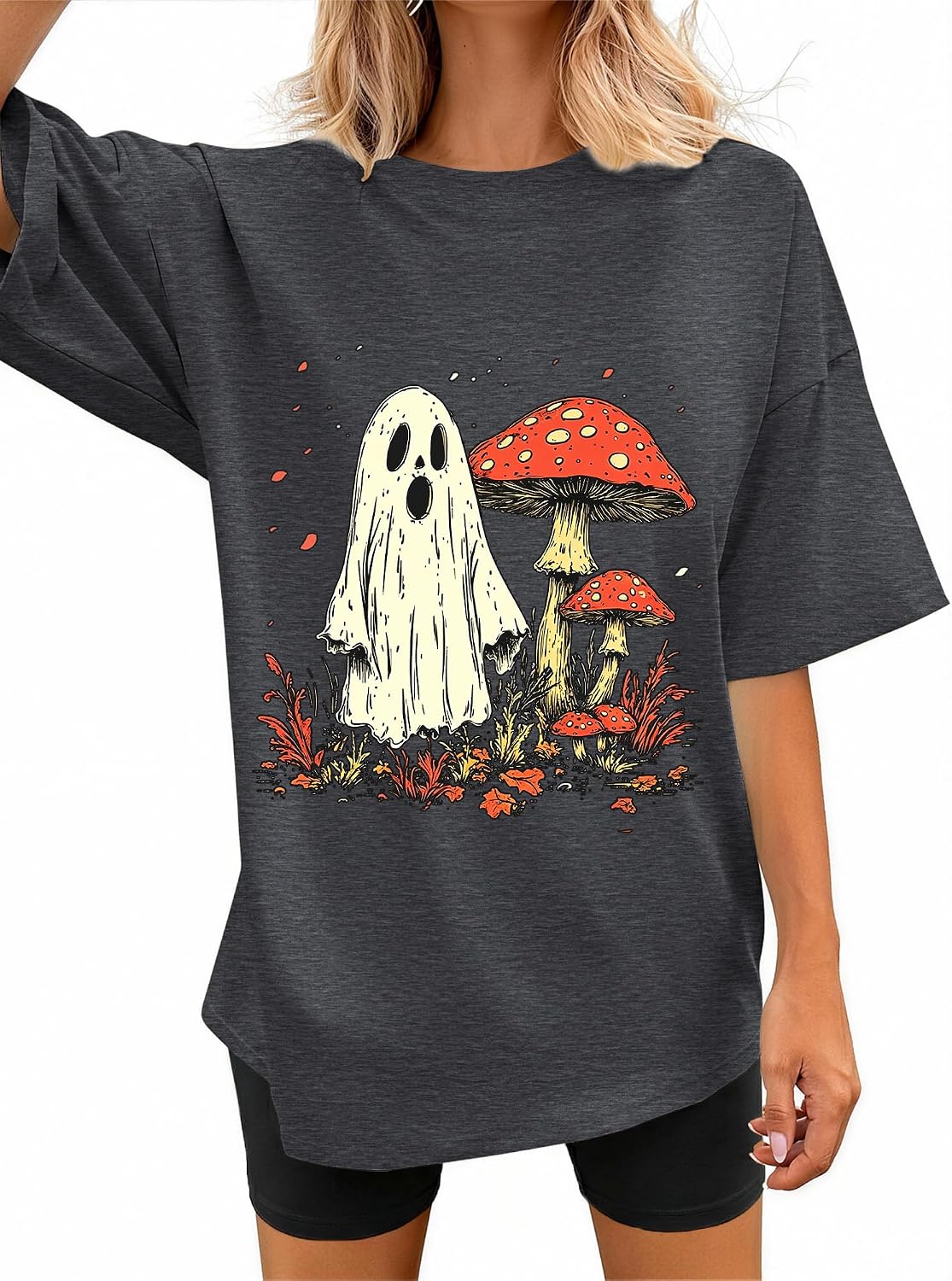 Halloween Shirts for Women Tis the Season Ghost Pumpkin Bat Graphic Tee - Black-05