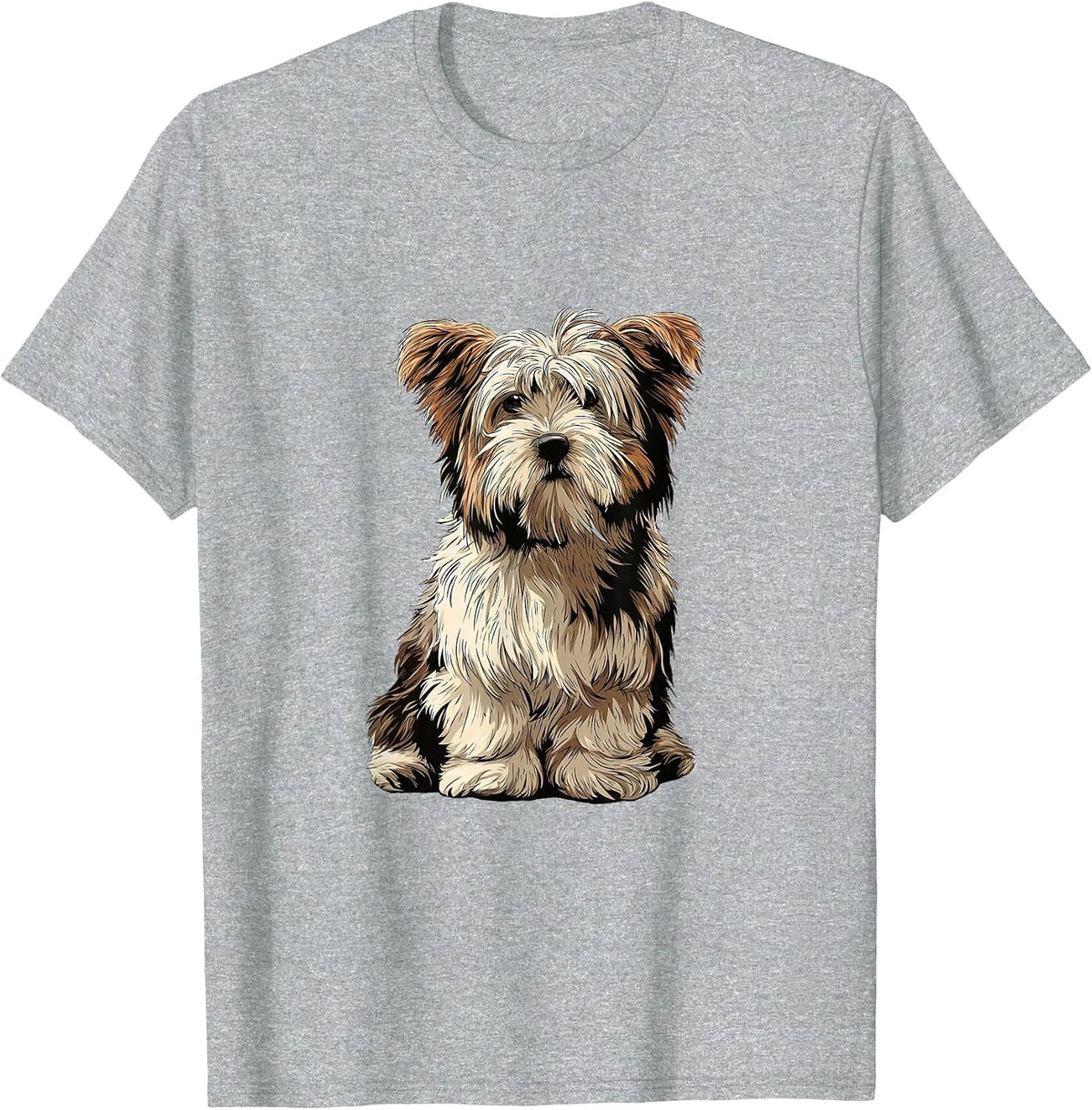 Biewer Terrier Dog Illustration T-Shirt - Heather Grey