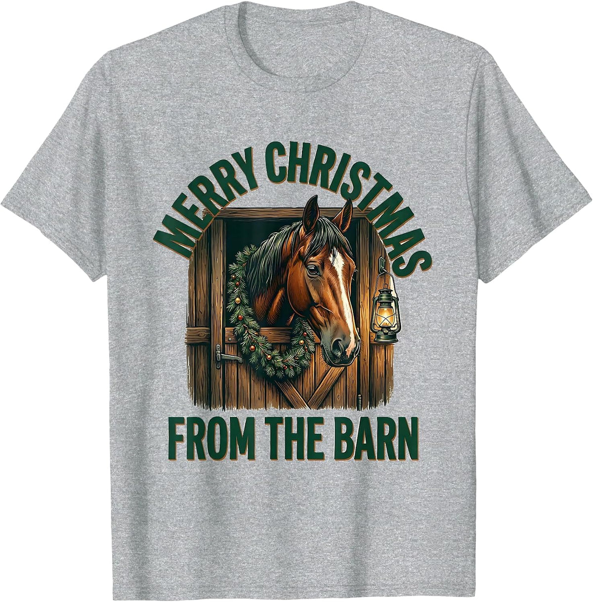 Men's Merry Christmas From The Barn Horse Lover Holiday Equestrian T-Shirt - Heather Grey