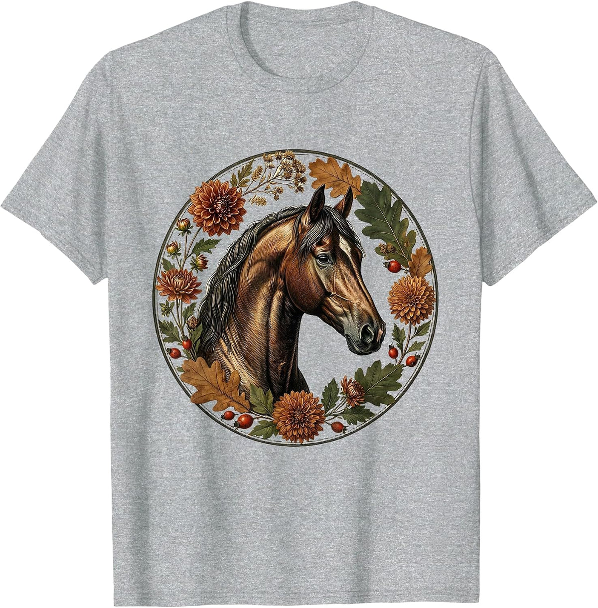 Men's Floral Crown Horse Fall Derby Fashion Design T-Shirt - Heather Grey