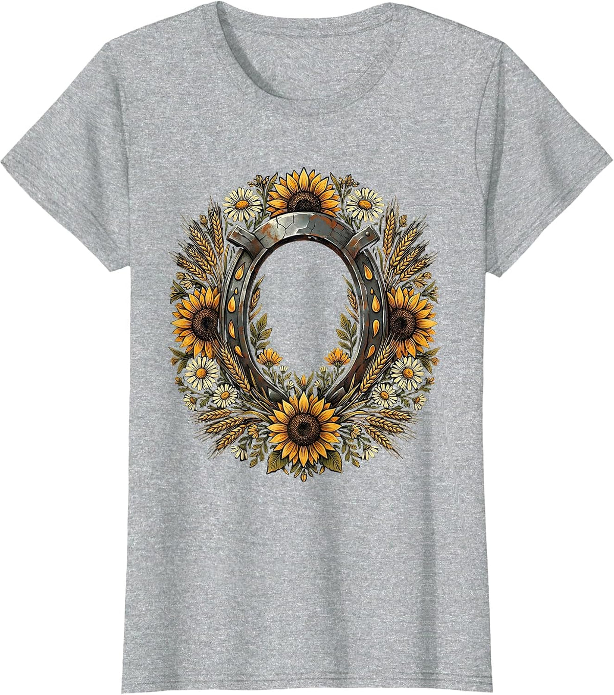 Horseshoe Wildflower Floral Botanical Illustration T-Shirt - Heather Grey