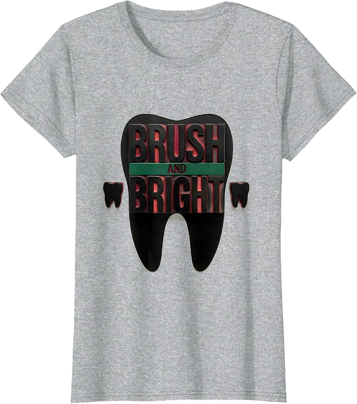 Women's Brush and Bright Wood Type Letterpress Dental Christmas T-Shirt - Heather Grey