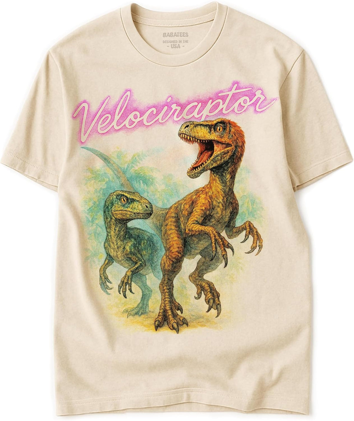 Dinosaur Tshirt for Men & Women - 100% Natural, Raw & Undyed Heavyweight Cotton - Velociraptor