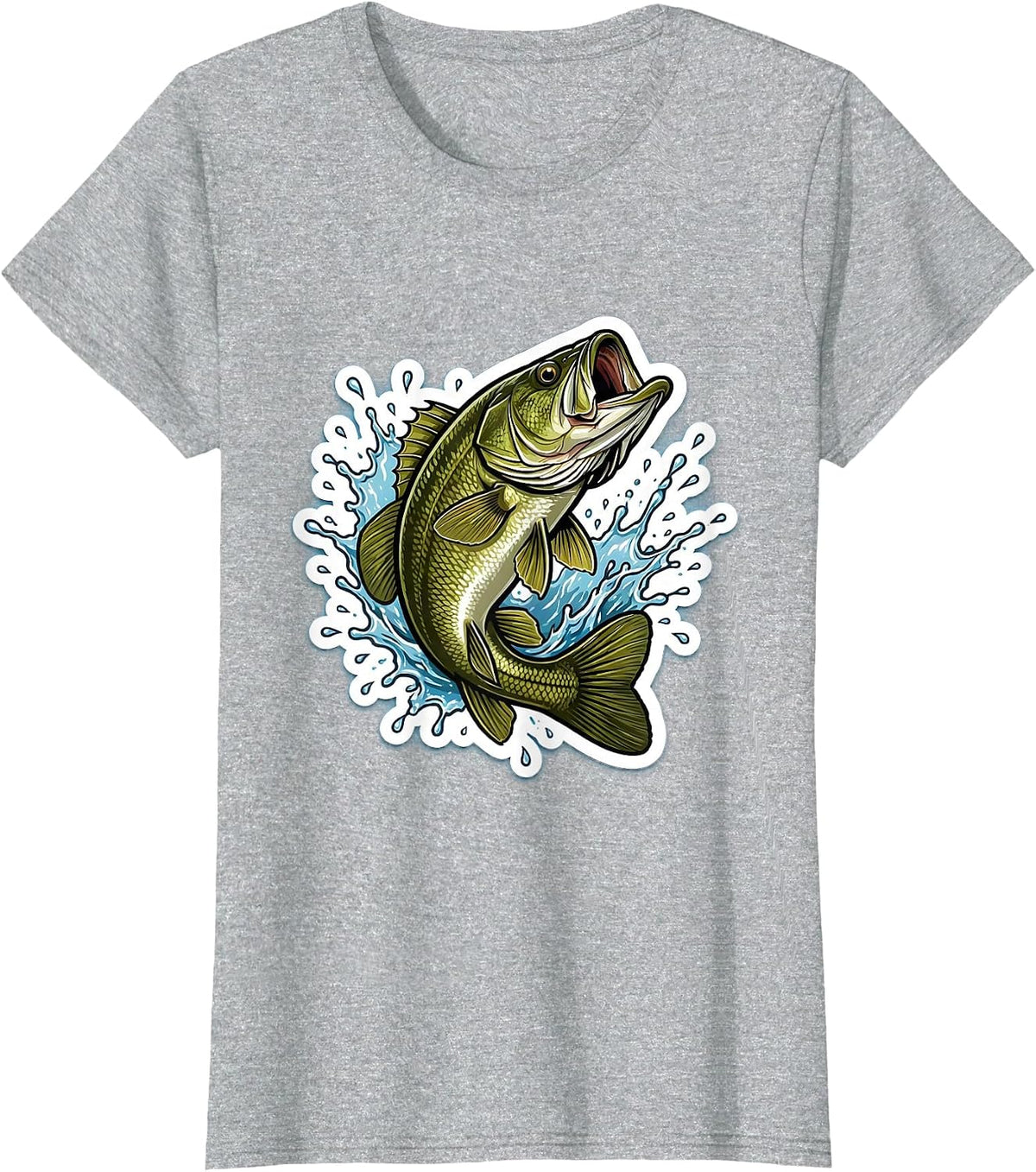 Largemouth Bass Leaping Fishing Graphic T-Shirt - Heather Grey