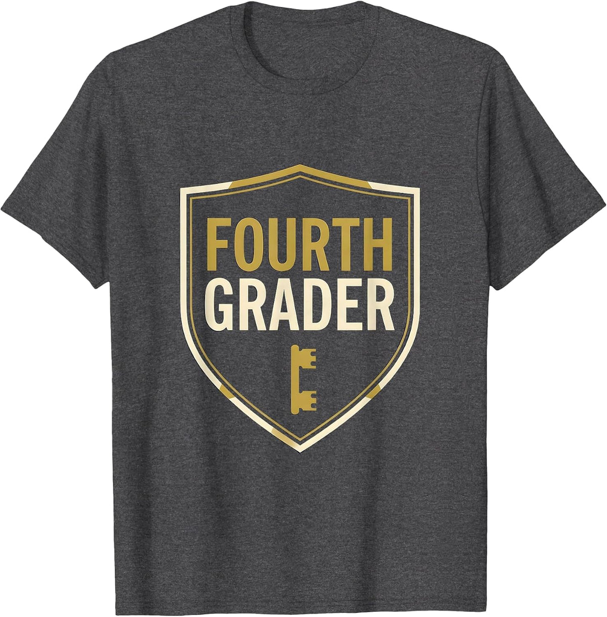 Men's Fourth Grader Emblem Back to School Grade Level Pennant Flag T-Shirt - Dark Heather Grey