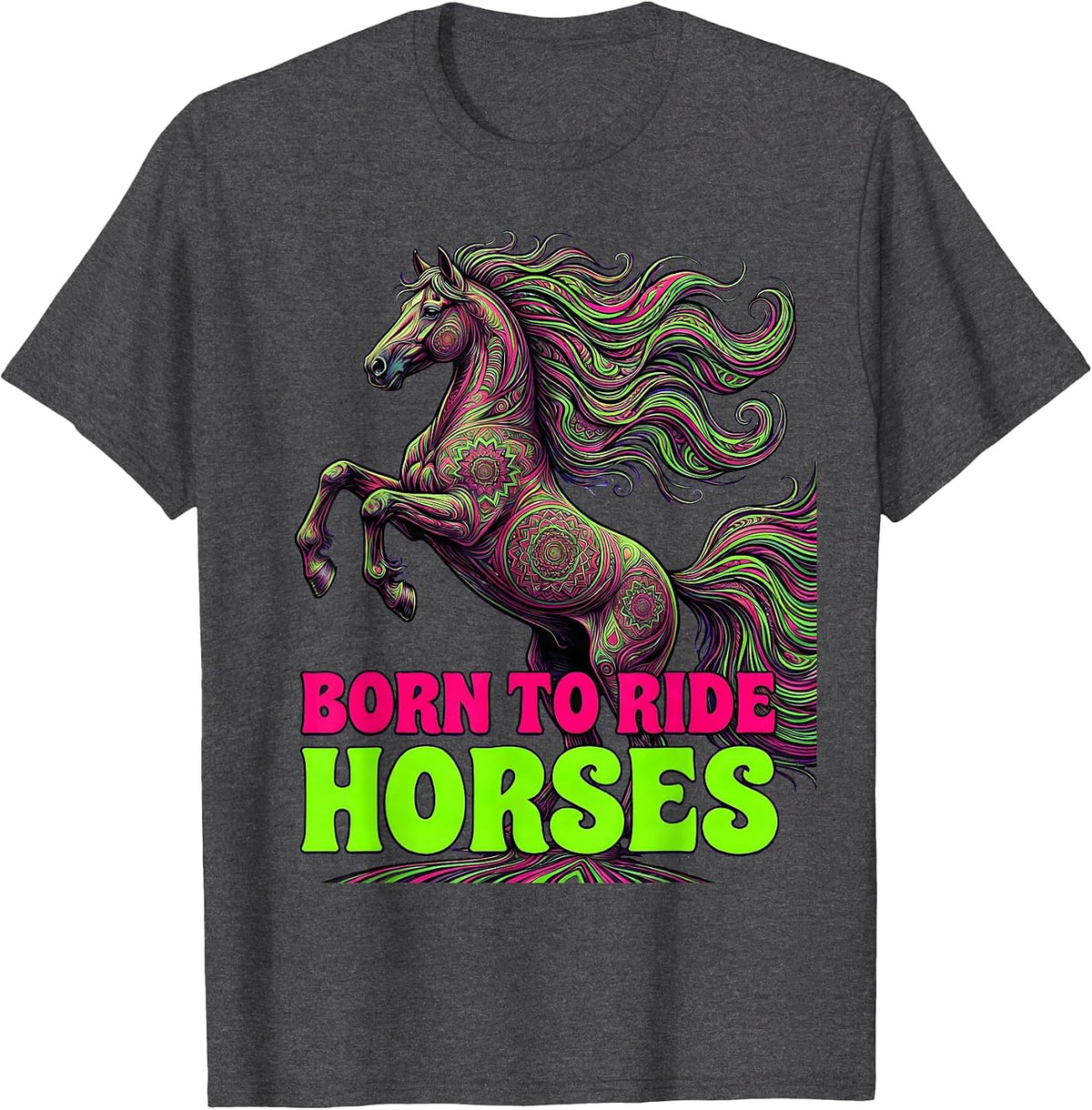 Men's Born to Ride Horses Equestrian Design T-Shirt - Dark Heather Grey