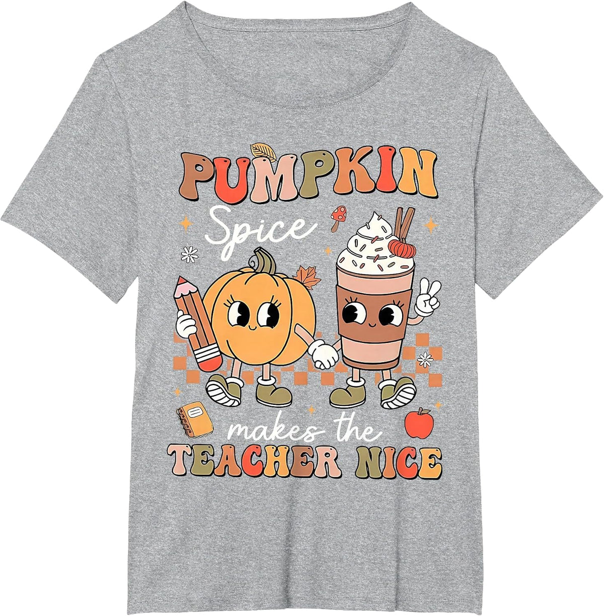 Pumpkin Spice Makes Teacher Nice Retro Fall Spooky Season T-Shirt - Heather Grey