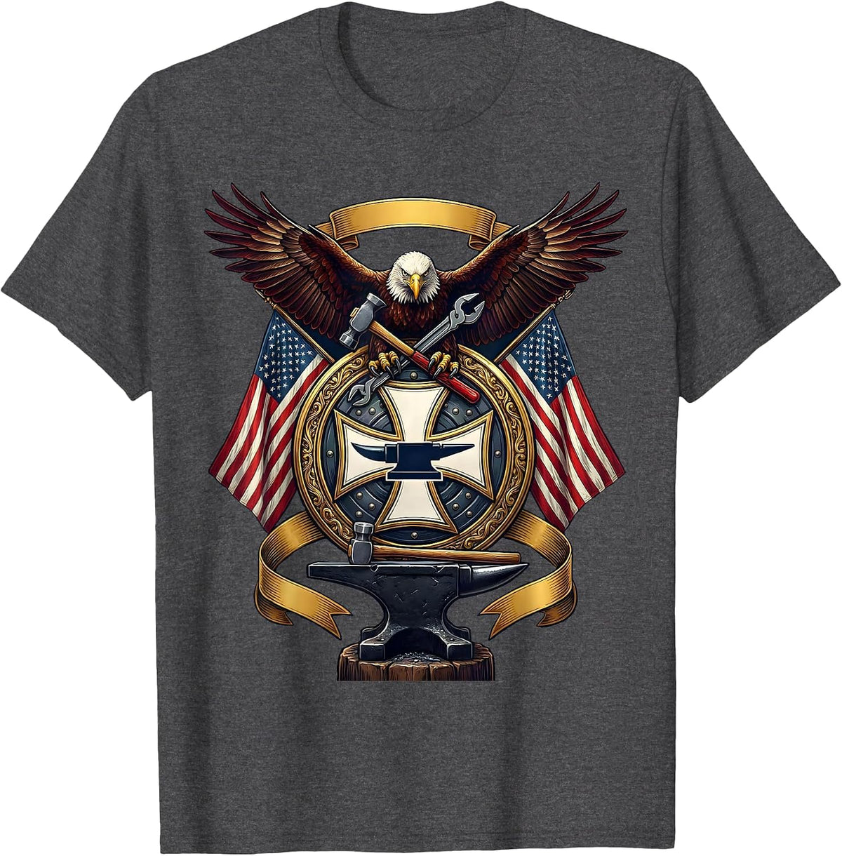 Men's Blacksmith Forge Patriotic American Craftsman T-Shirt - Dark Heather Grey