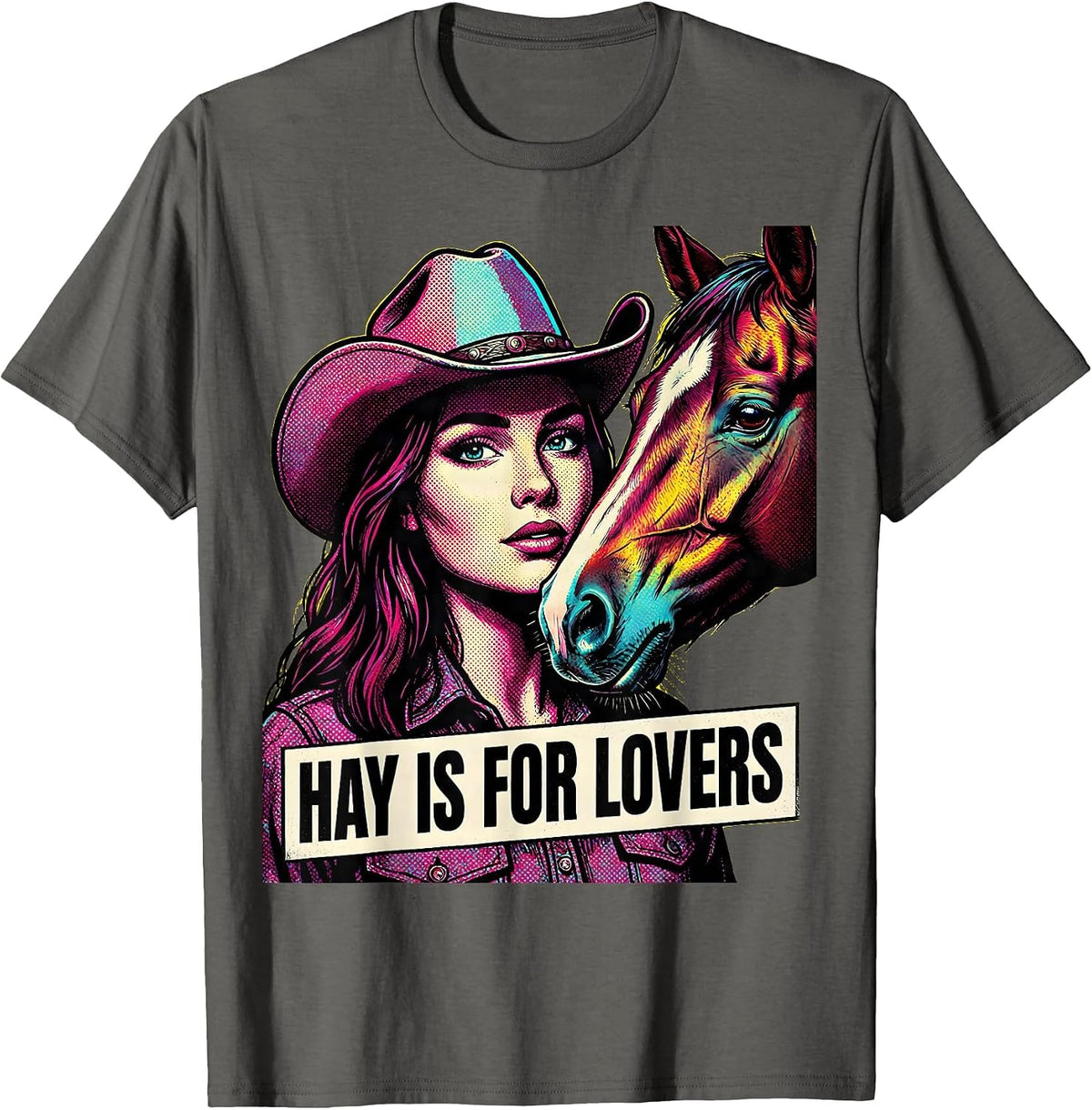 Hay Is For Lovers Horse Design T-Shirt - Asphalt Grey