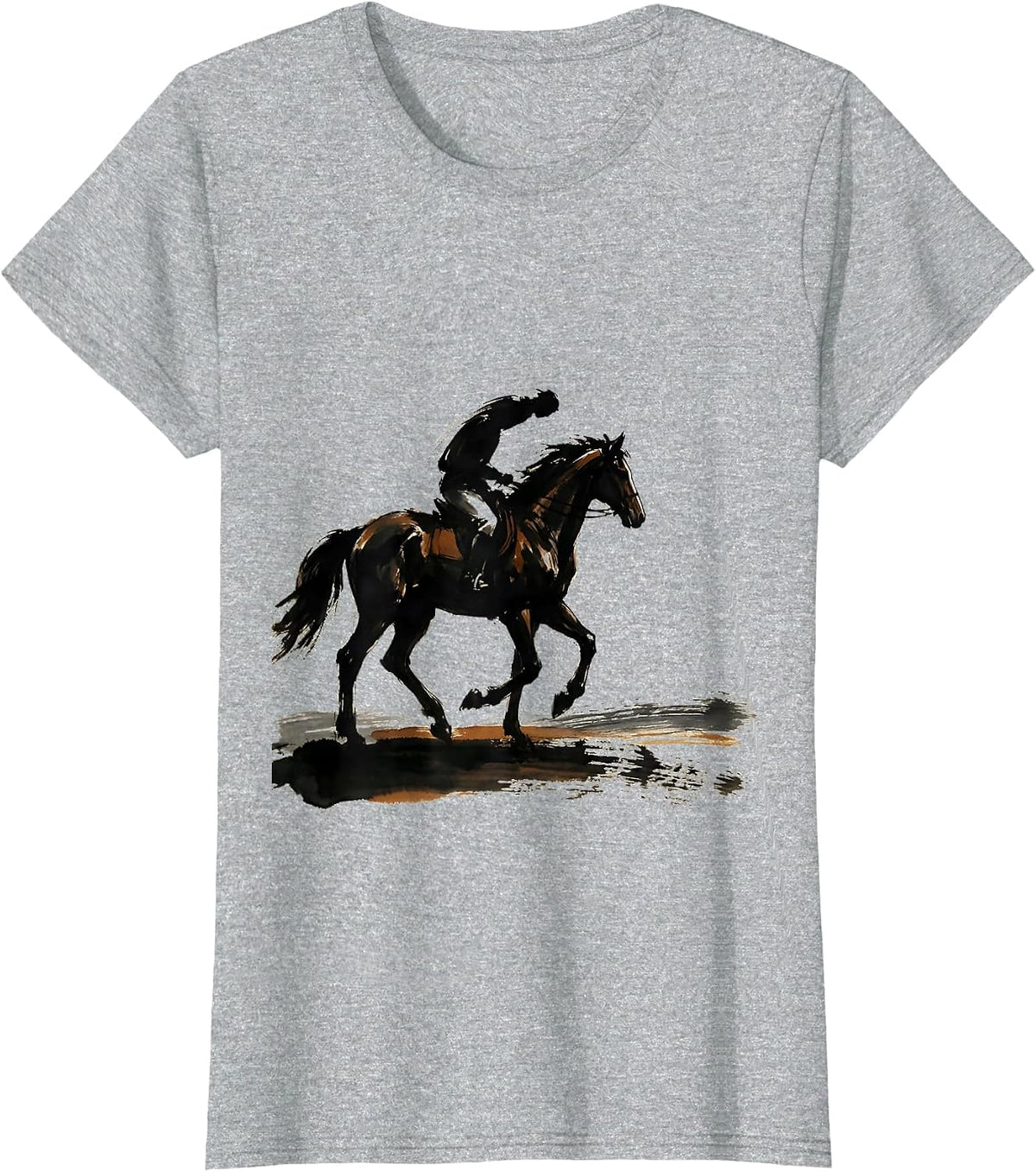 Lone Rider Horseback Vast Plain Illustration T-Shirt - Heather Grey