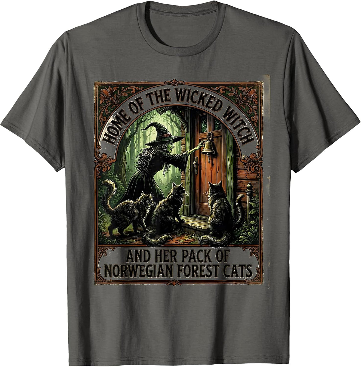 Home Of The Wicked Witch And Her Pack Vintage Halloween T-Shirt - Asphalt Grey