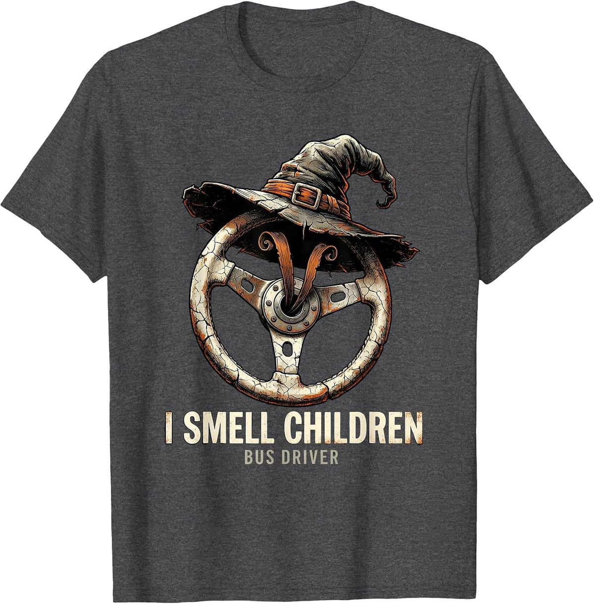 Men's I Smell Children Bus Driver Funny Witch Halloween Party T-Shirt - Dark Heather Grey