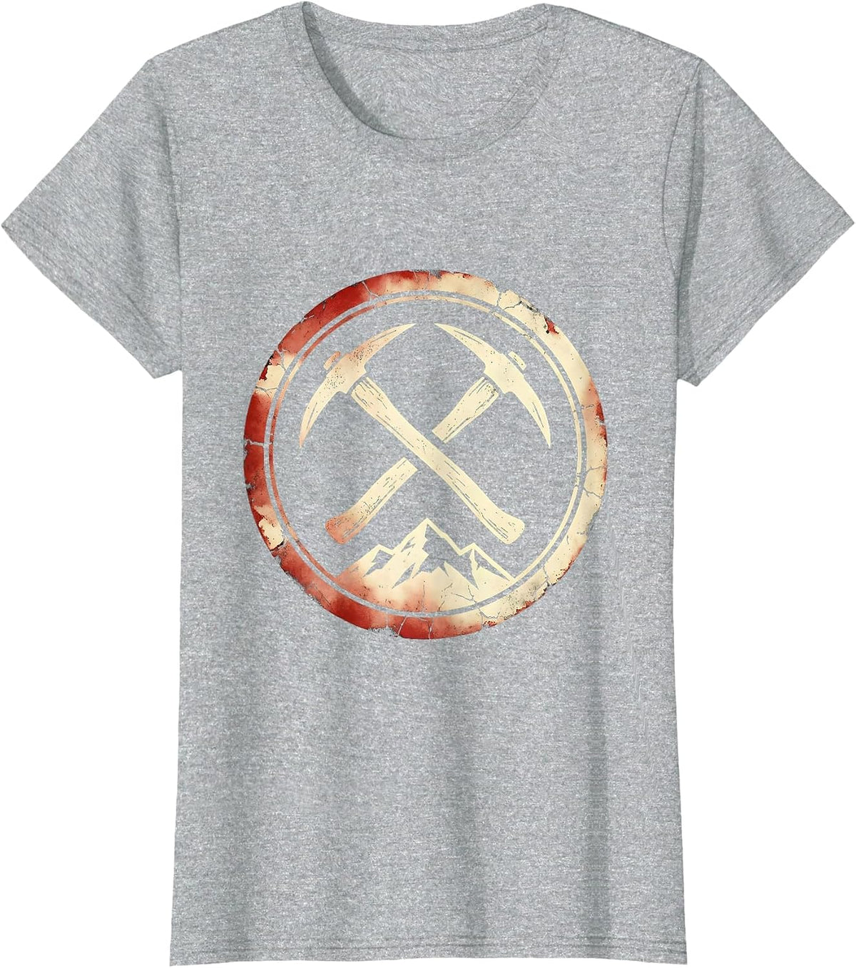Labor Day Crossed Pickaxes Mountain Landscape T-Shirt - Heather Grey