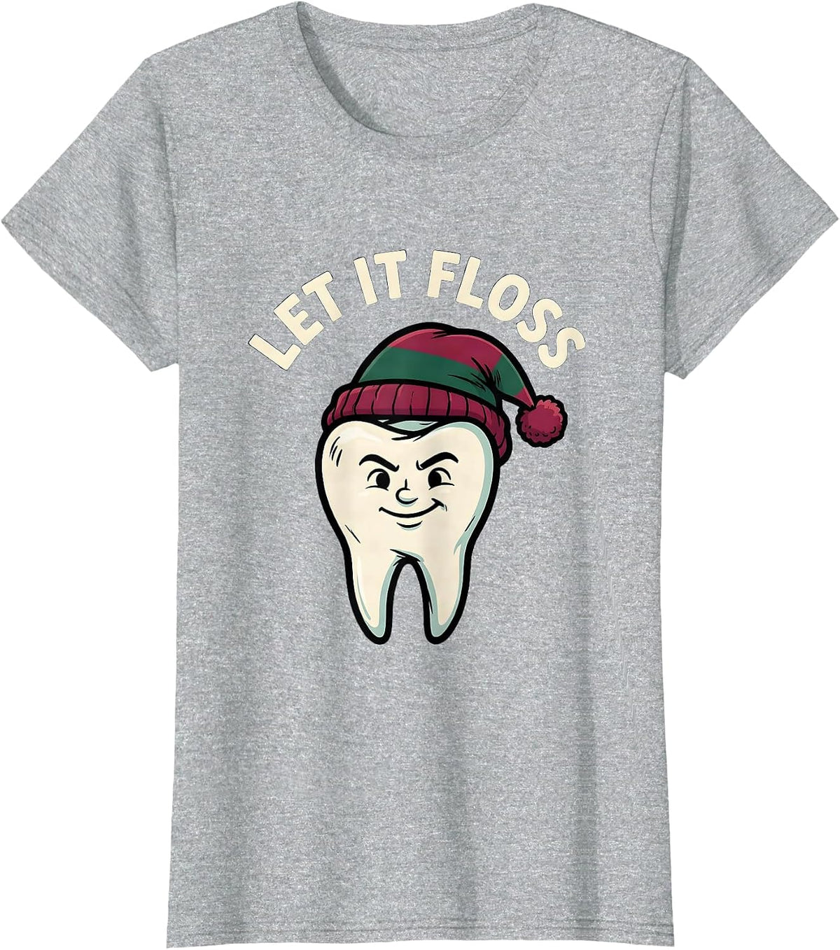 Let It Floss Funny Dentist Christmas Dental Team Tooth Humor T-Shirt - Heather Grey