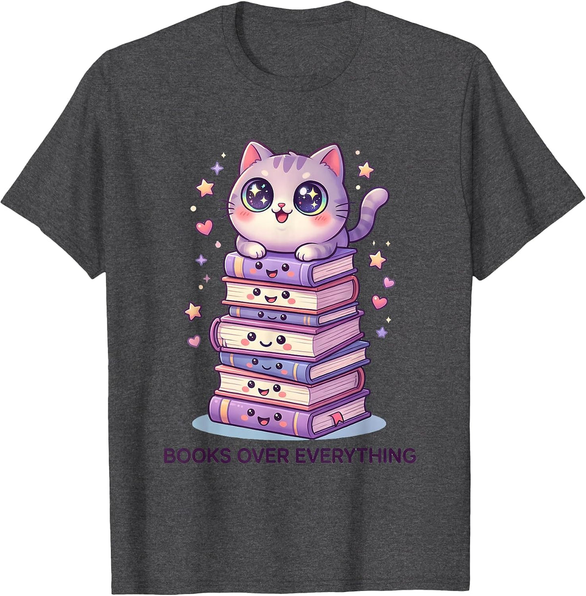 Books Over Everything Reading Teacher Design T-Shirt - Dark Heather Grey