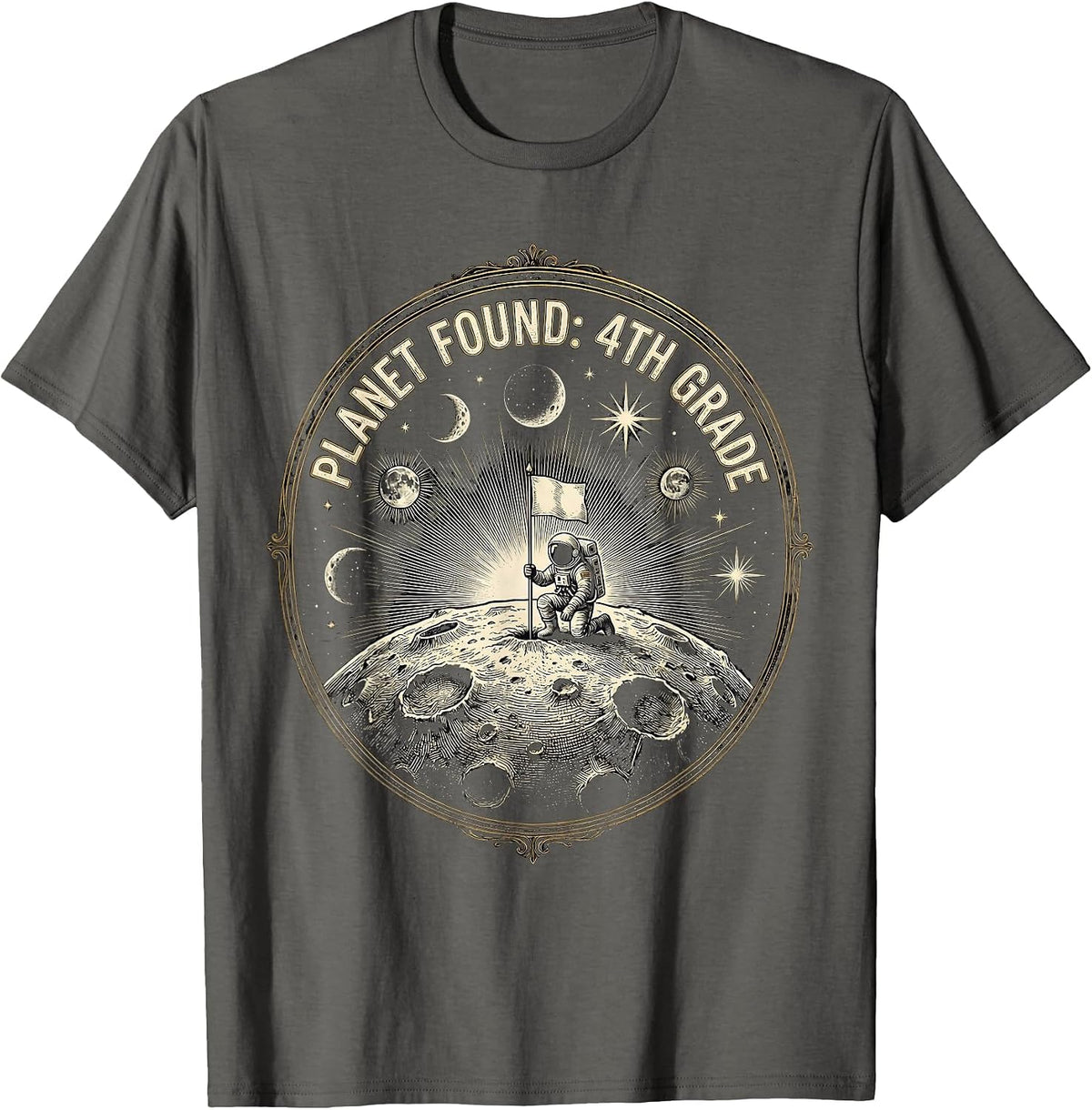 Planet Found: 4th Grade Cute Astronaut Back To School T-Shirt - Asphalt Grey