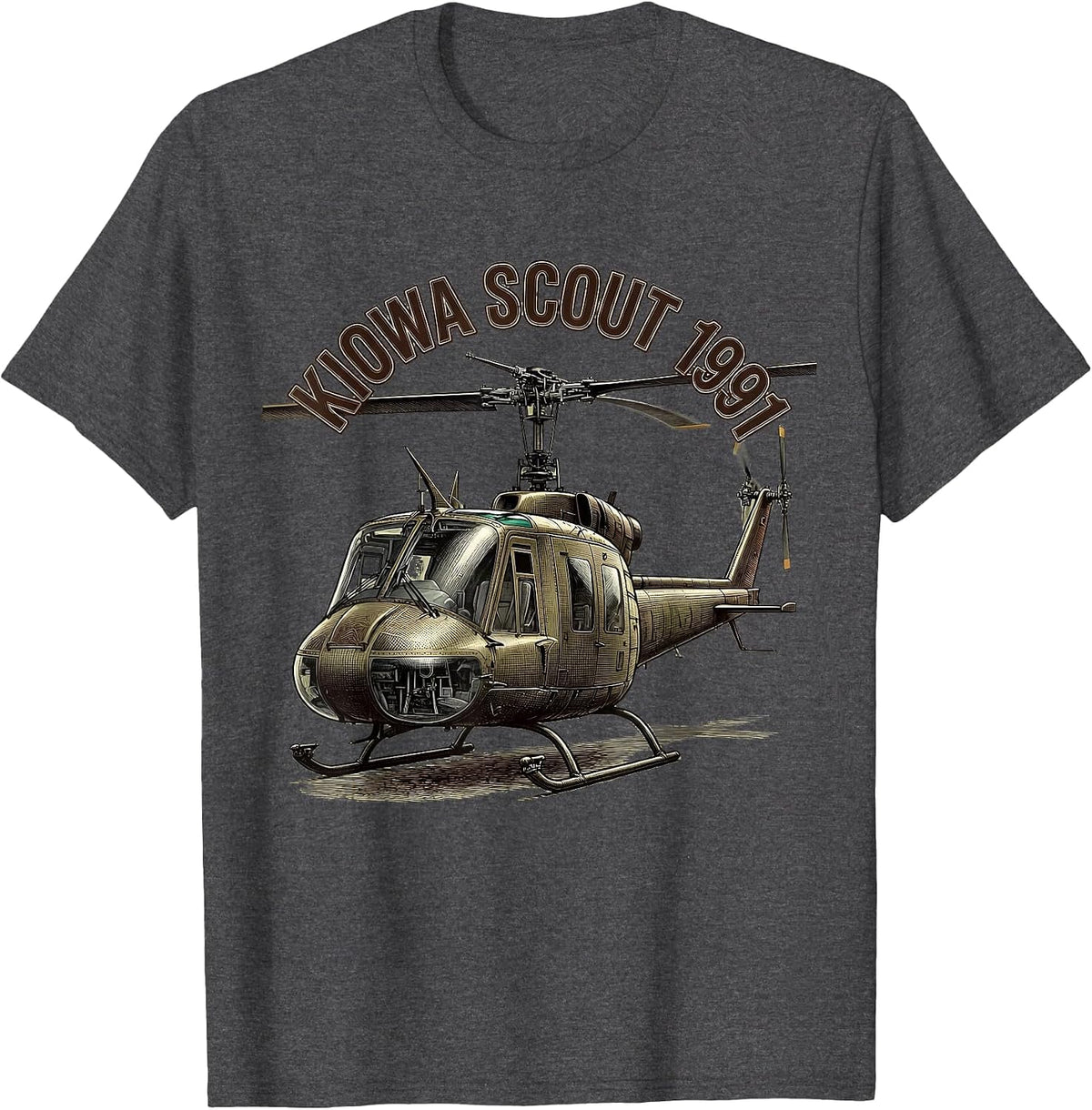 Kiowa Scout 1991 Military Helicopter Veteran Pilot Gift T-Shirt - Dark Heather Grey