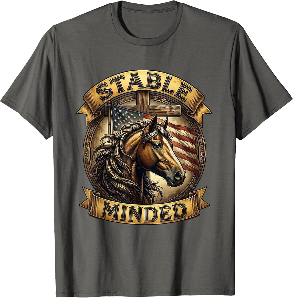 Men's Stable Minded Horse Lover Equestrian Design T-Shirt - Asphalt Grey