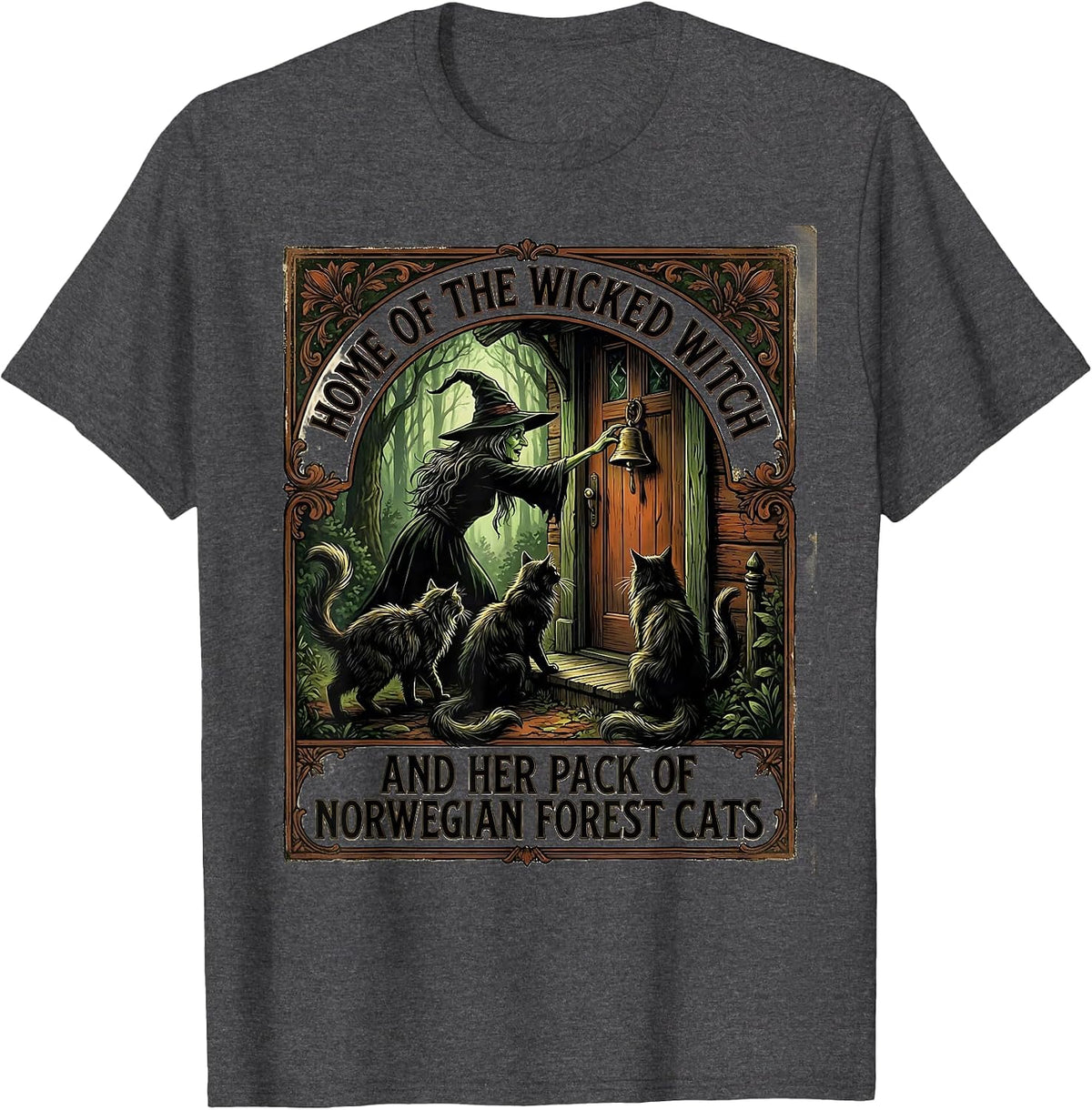 Home Of The Wicked Witch And Her Pack Vintage Halloween T-Shirt - Dark Heather Grey
