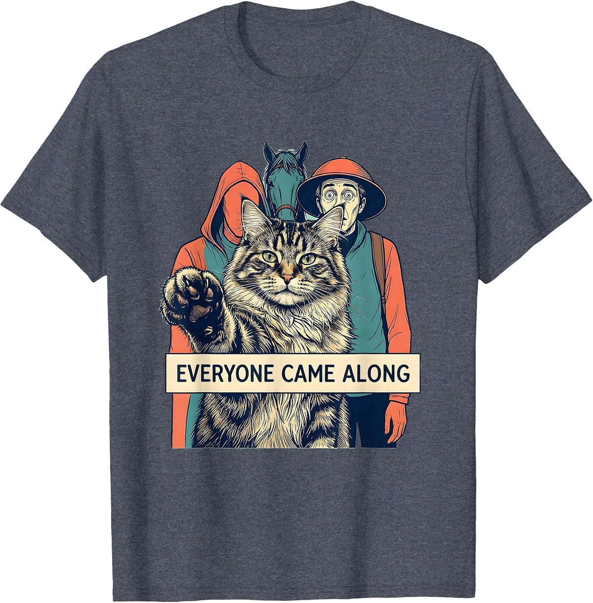 Everyone Came Along Funny Norwegian Forest Cat Selfie T-Shirt - Heather Blue