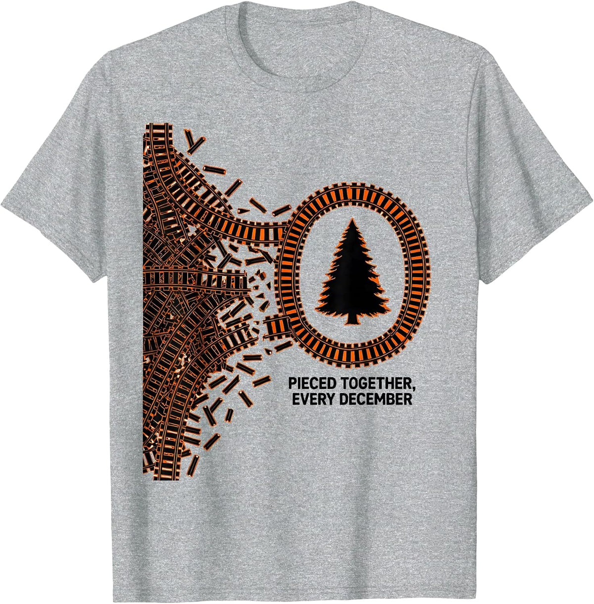Men's Pieced Together Every December Vintage Train Hobbyist T-Shirt - Heather Grey