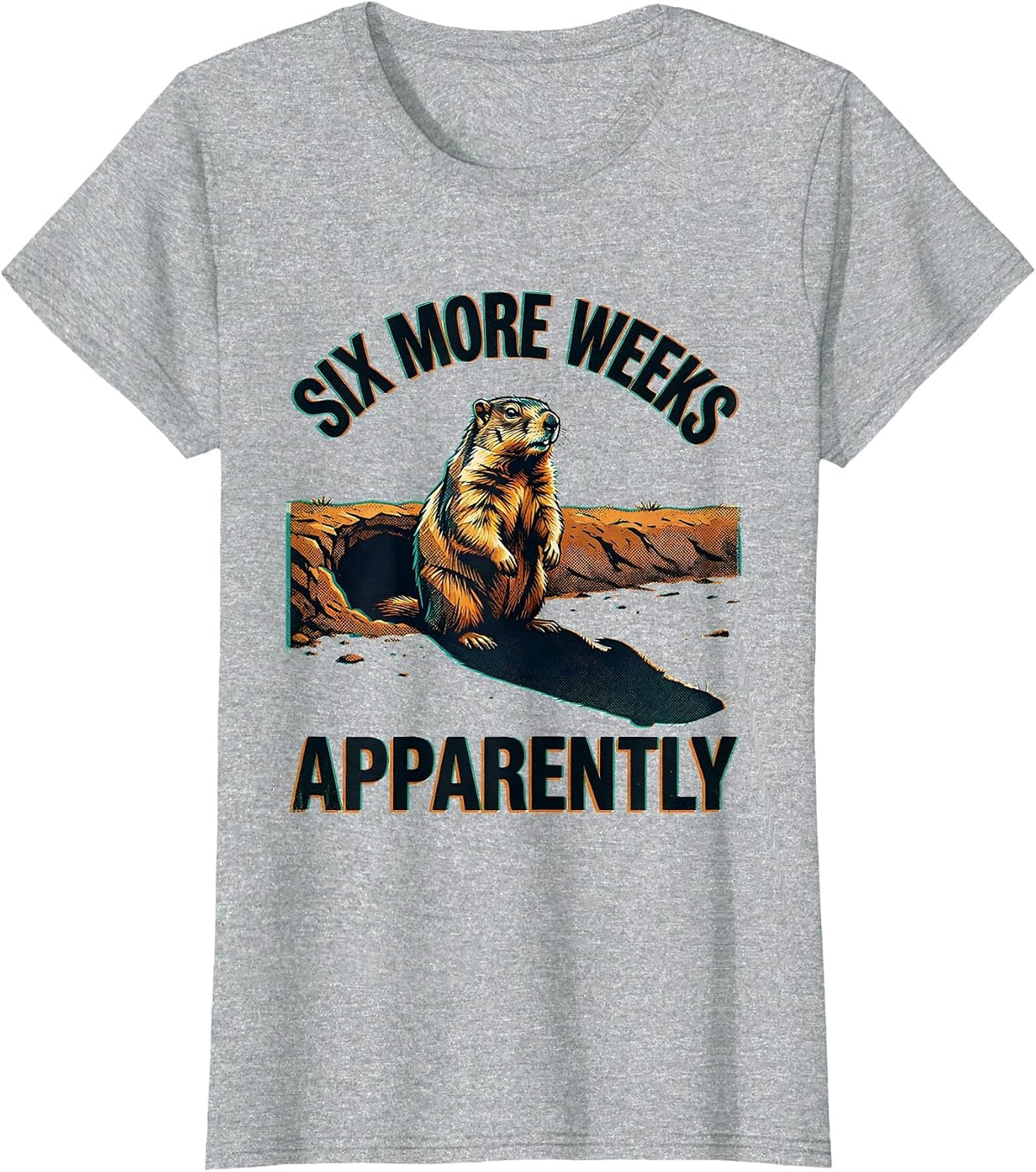 Six More Weeks, Apparently Risograph Groundhog Humor T-Shirt - Heather Grey