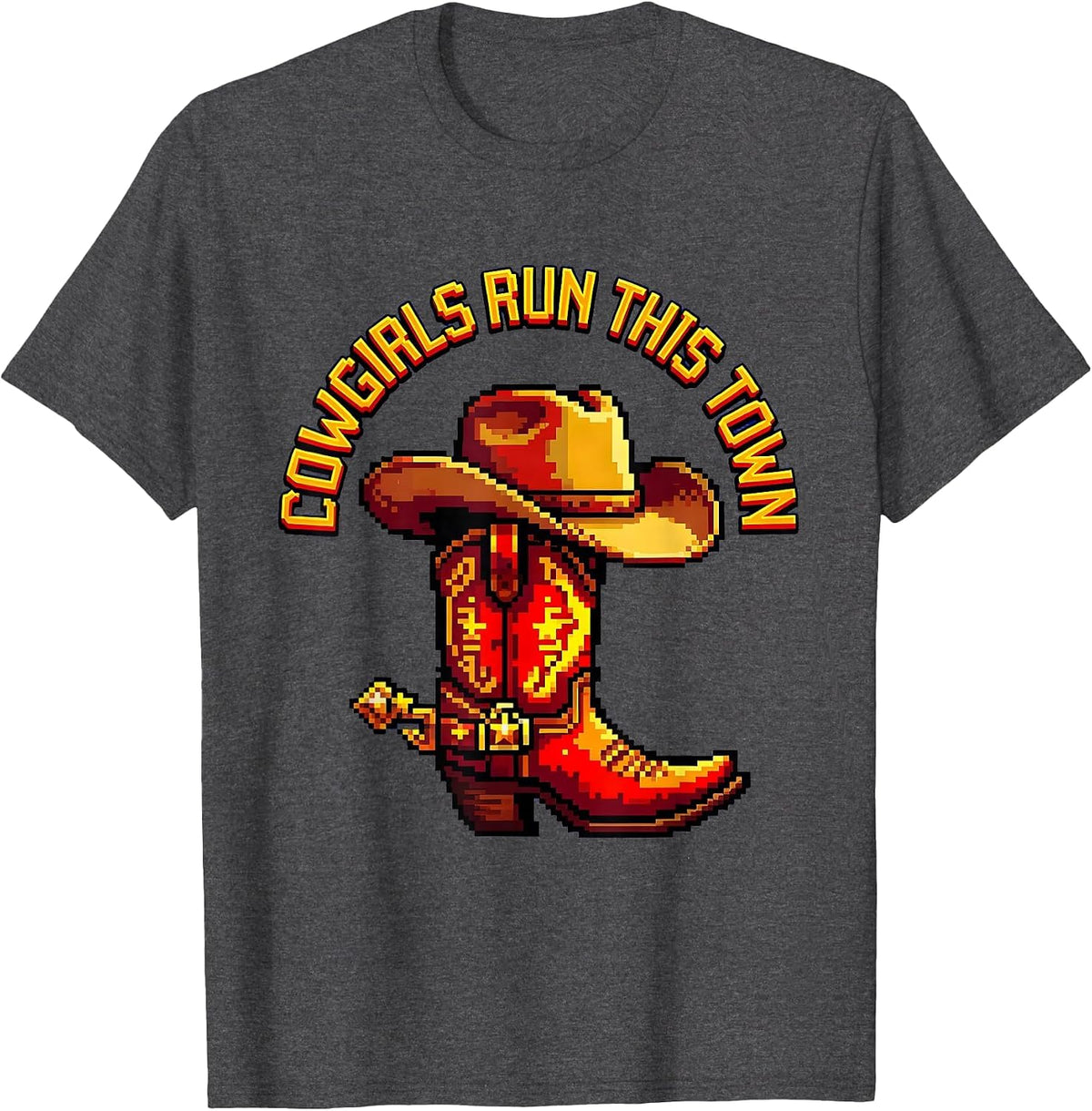 Cowgirls Run This Town Western Graphic Design T-Shirt - Dark Heather Grey