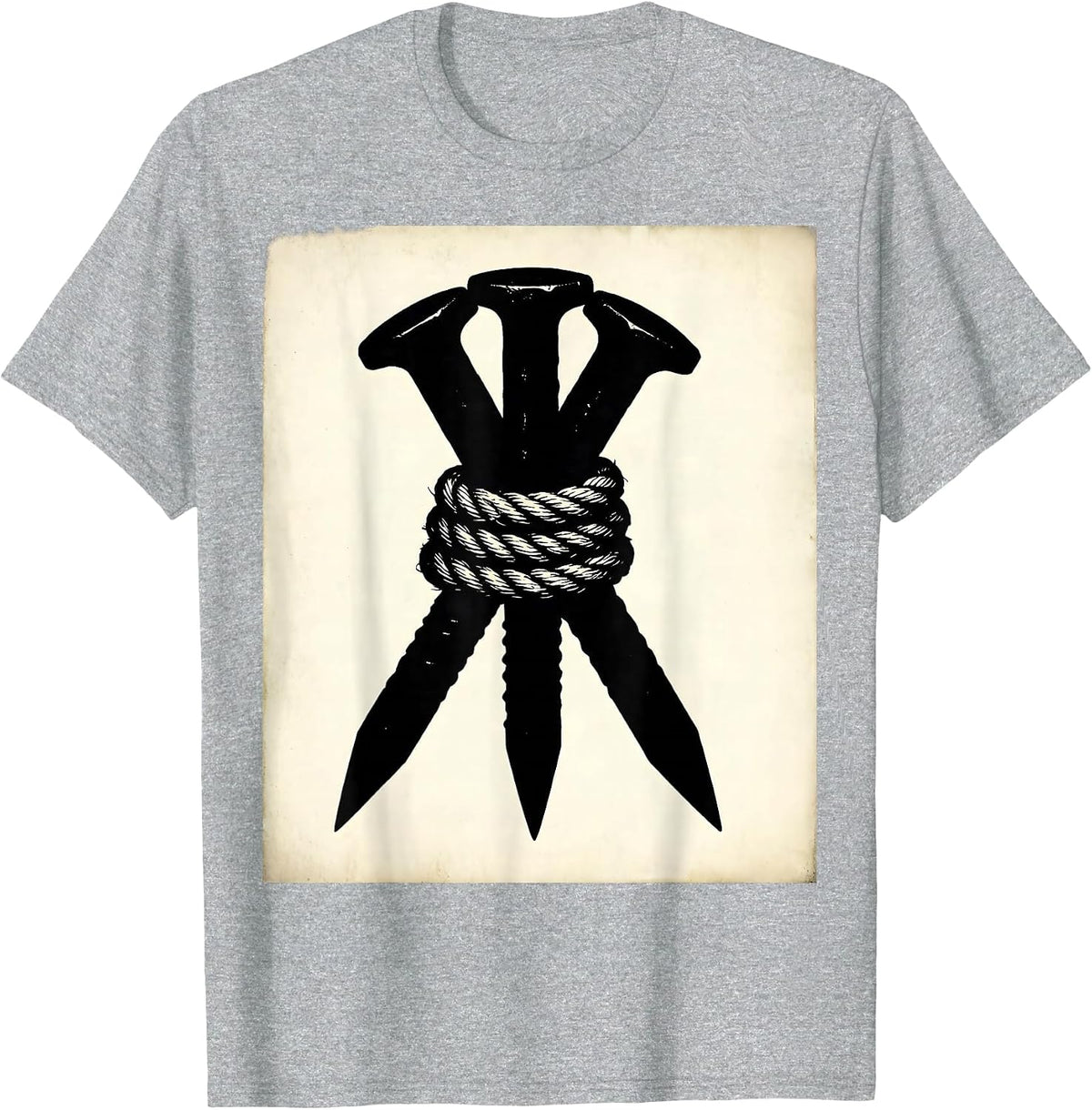 Men's Three Nails Cross Bound Rope Christian Graphic T-Shirt - Heather Grey