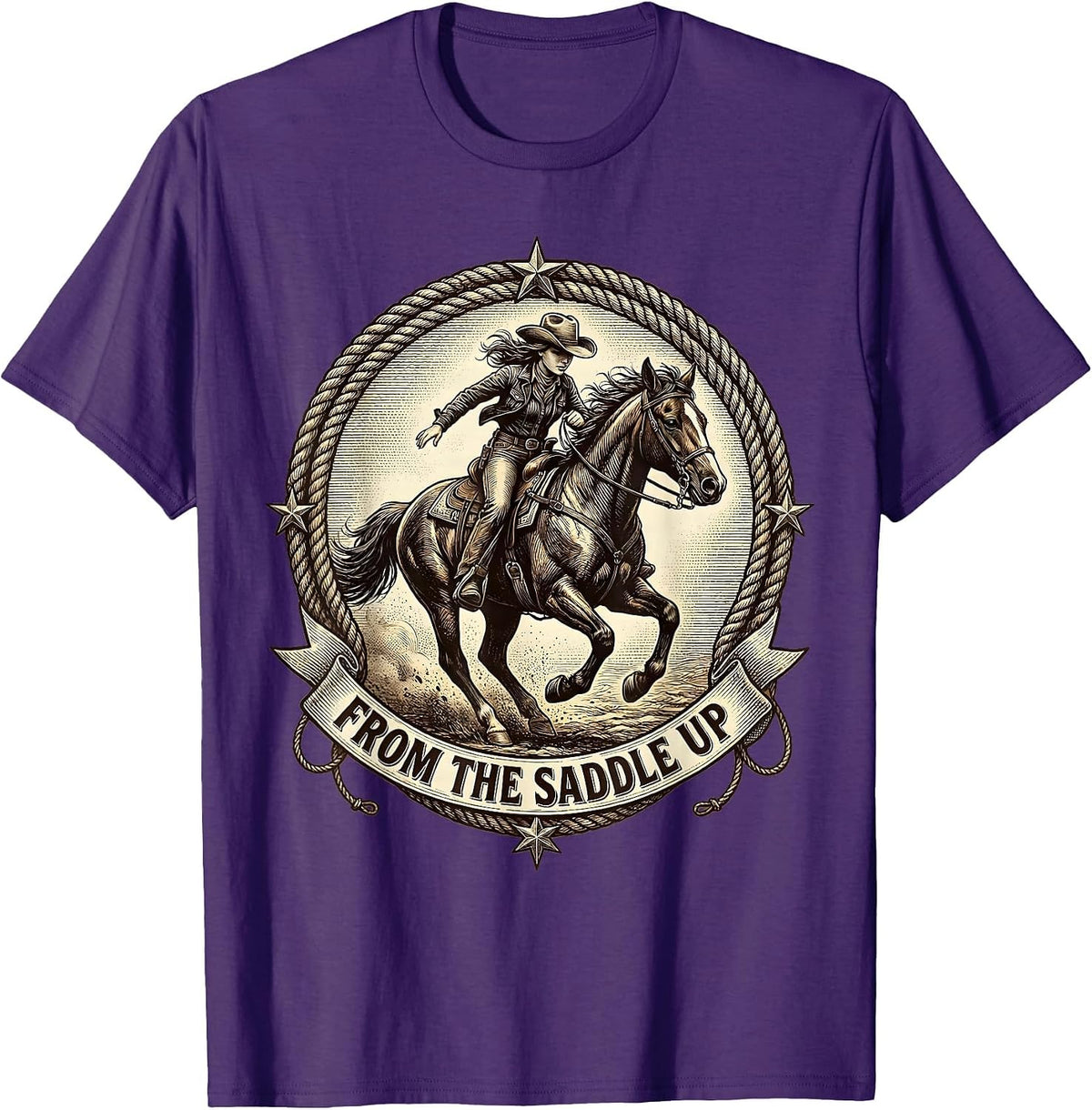 From the Saddle Up Cowgirl Riding Design T-Shirt - Purple