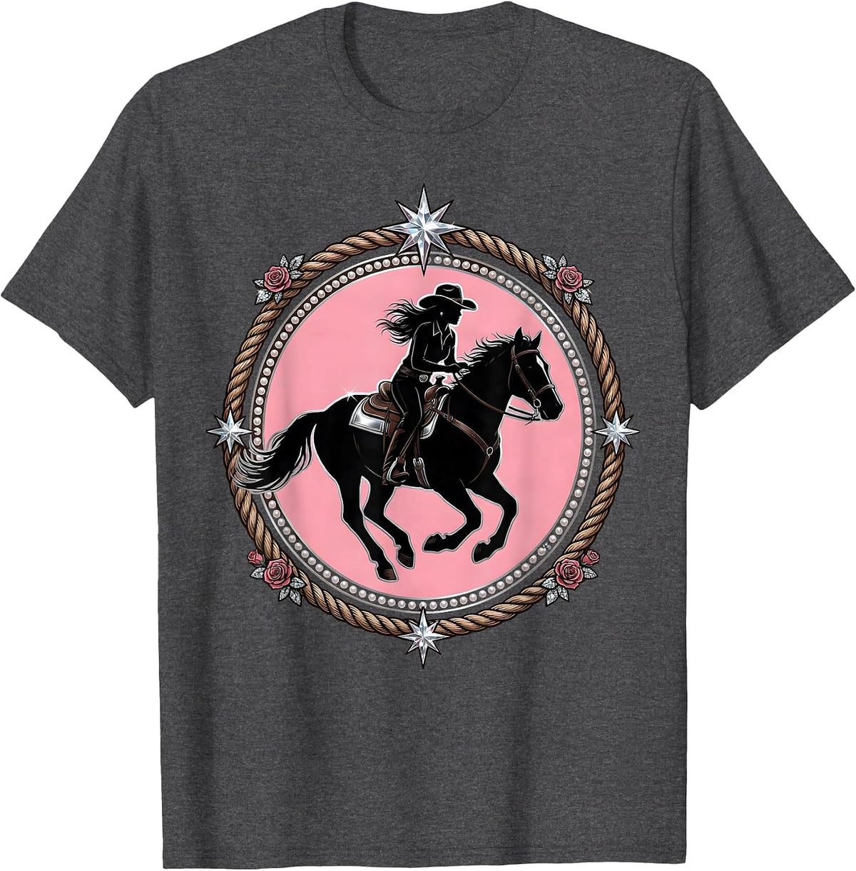 Horseback Rider Galloping Through Dust Western Art T-Shirt - Dark Heather Grey
