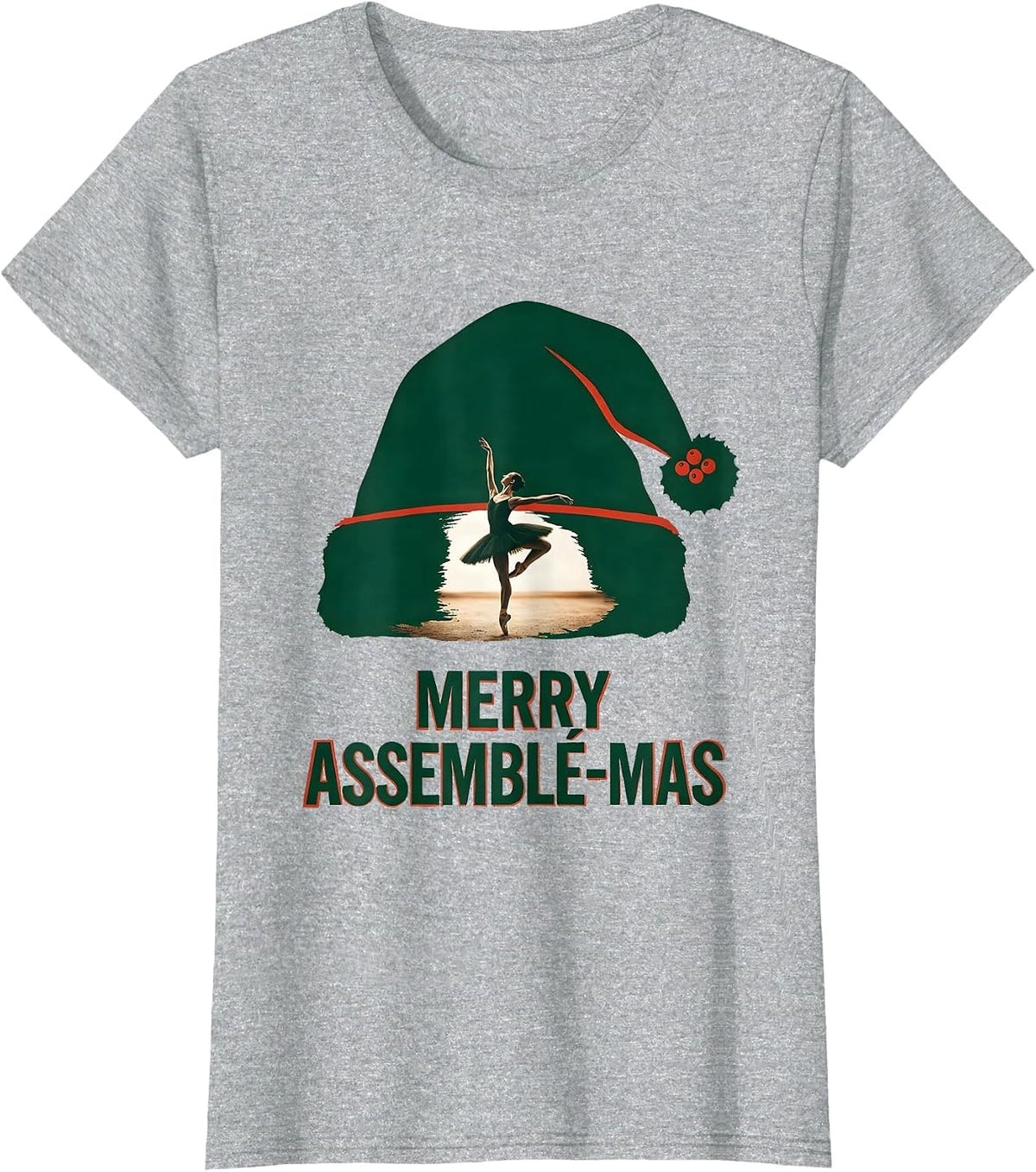 Merry Assemblé-mas Wood Type Letterpress Ballet Dancer T-Shirt - Heather Grey