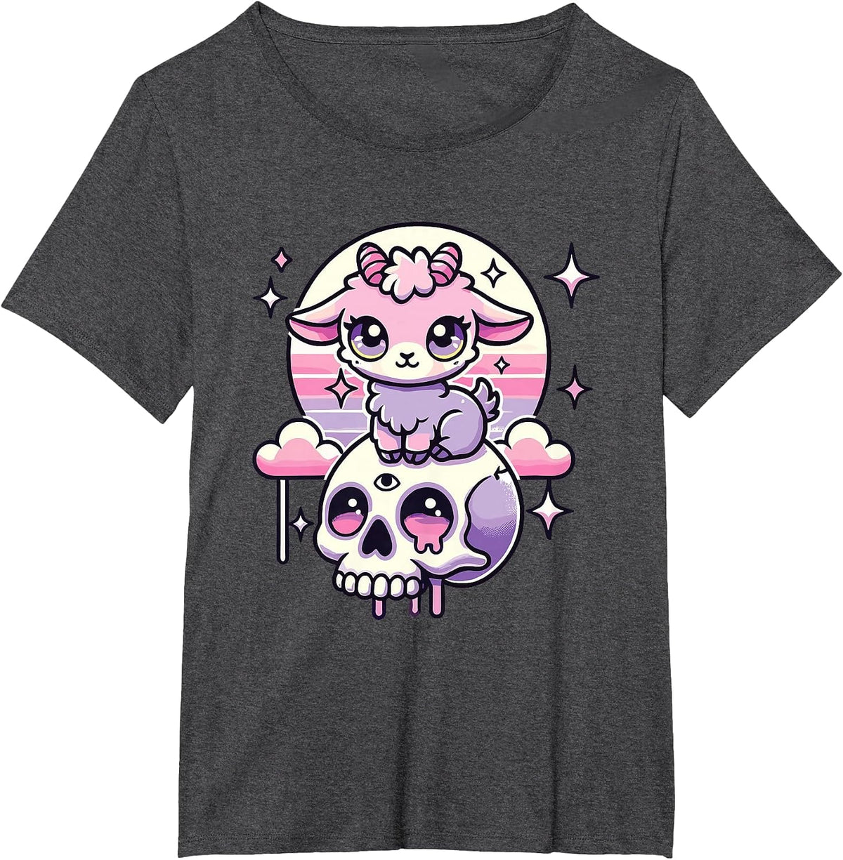 Kawaii Pastel Goth Cute Creepy Goat Bat Skeleton T-Shirt - Dark Heather Grey