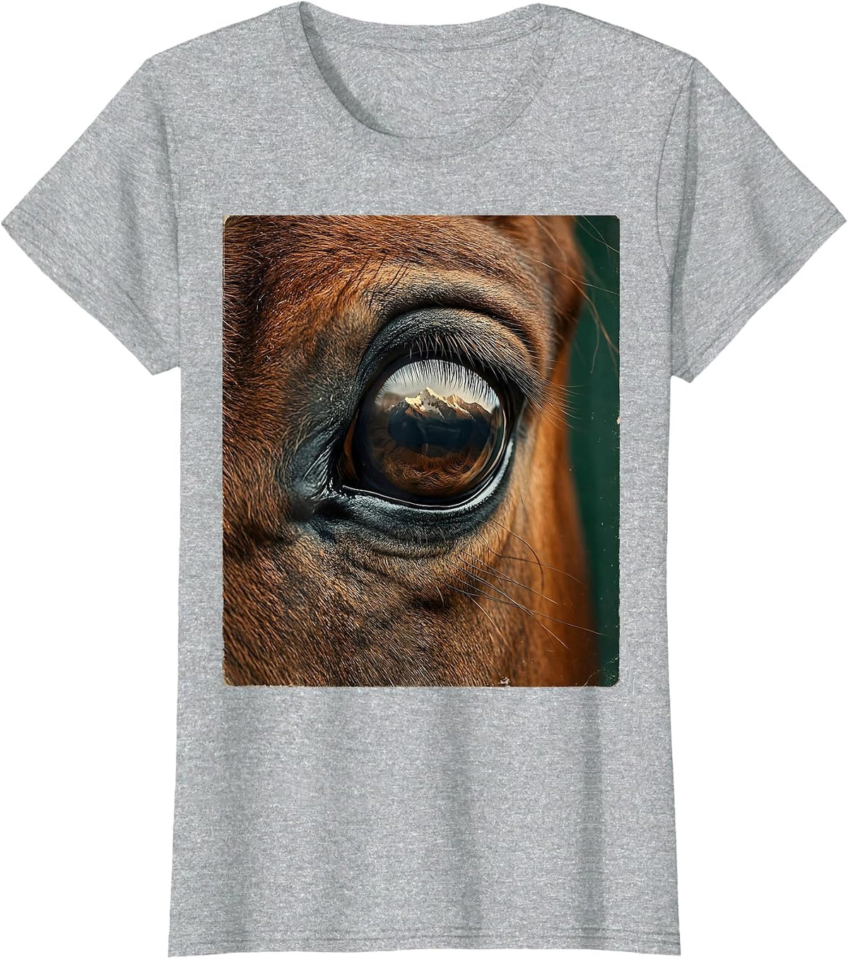 Horse Eye Reflecting Mountains Graphic Design T-Shirt - Heather Grey