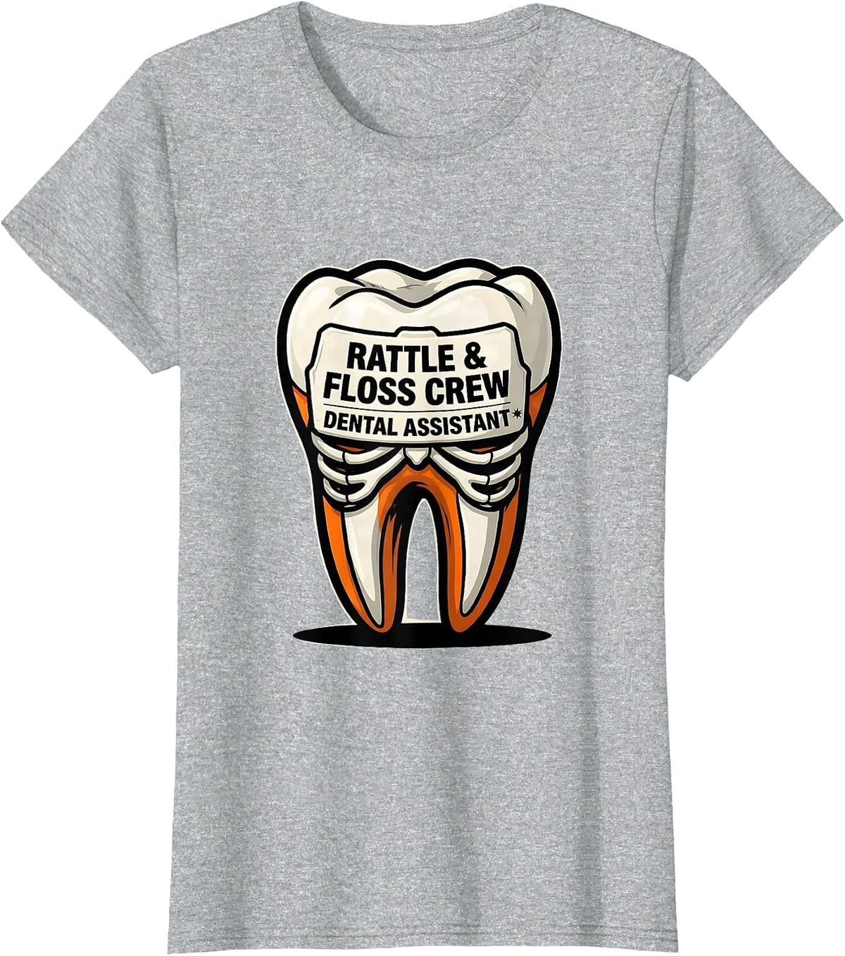 Rattle & Floss Crew Dental Assistant Cartoon Halloween T-Shirt - Heather Grey
