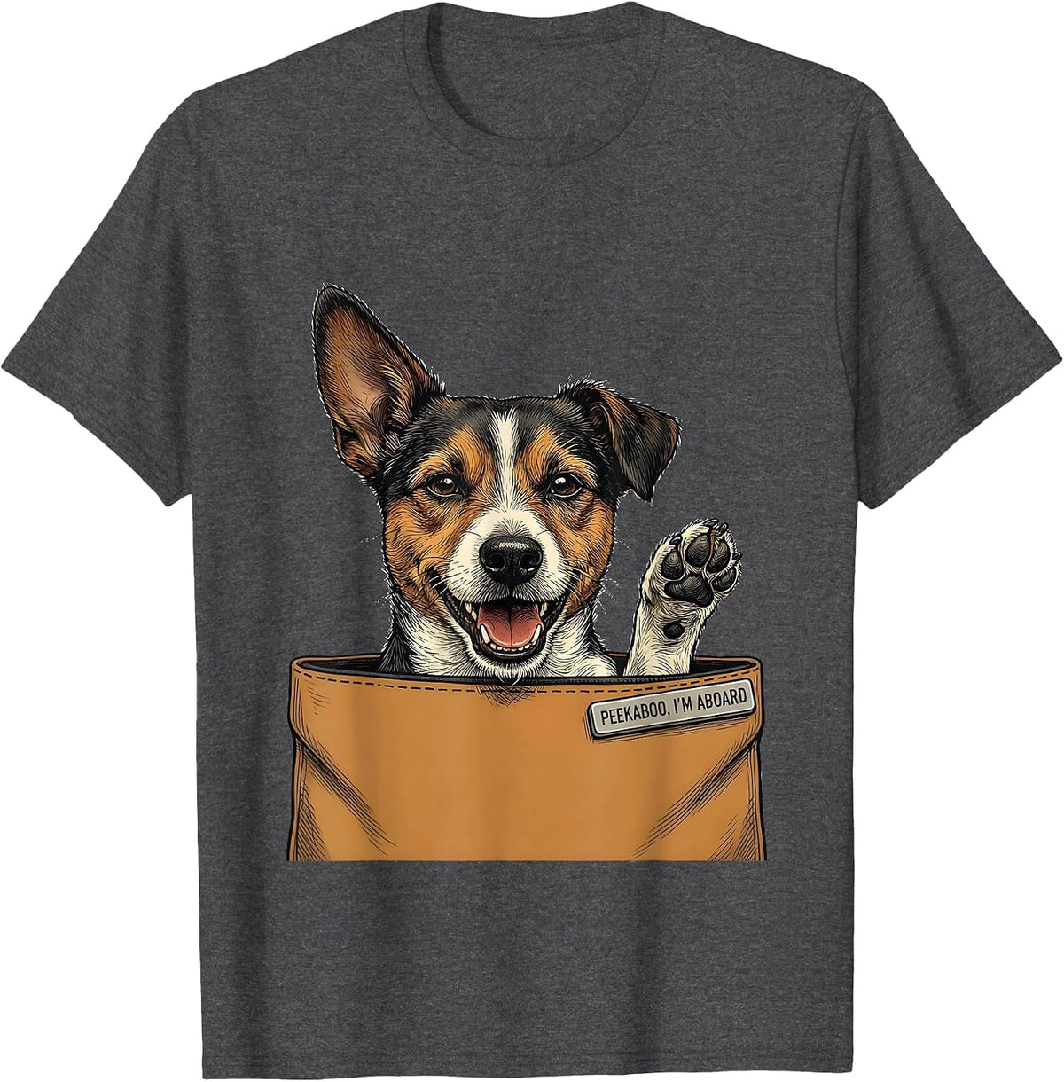 Men's Peekaboo I'm Aboard Funny Jack Russell Terrier Pet Lover T-Shirt - Dark Heather Grey