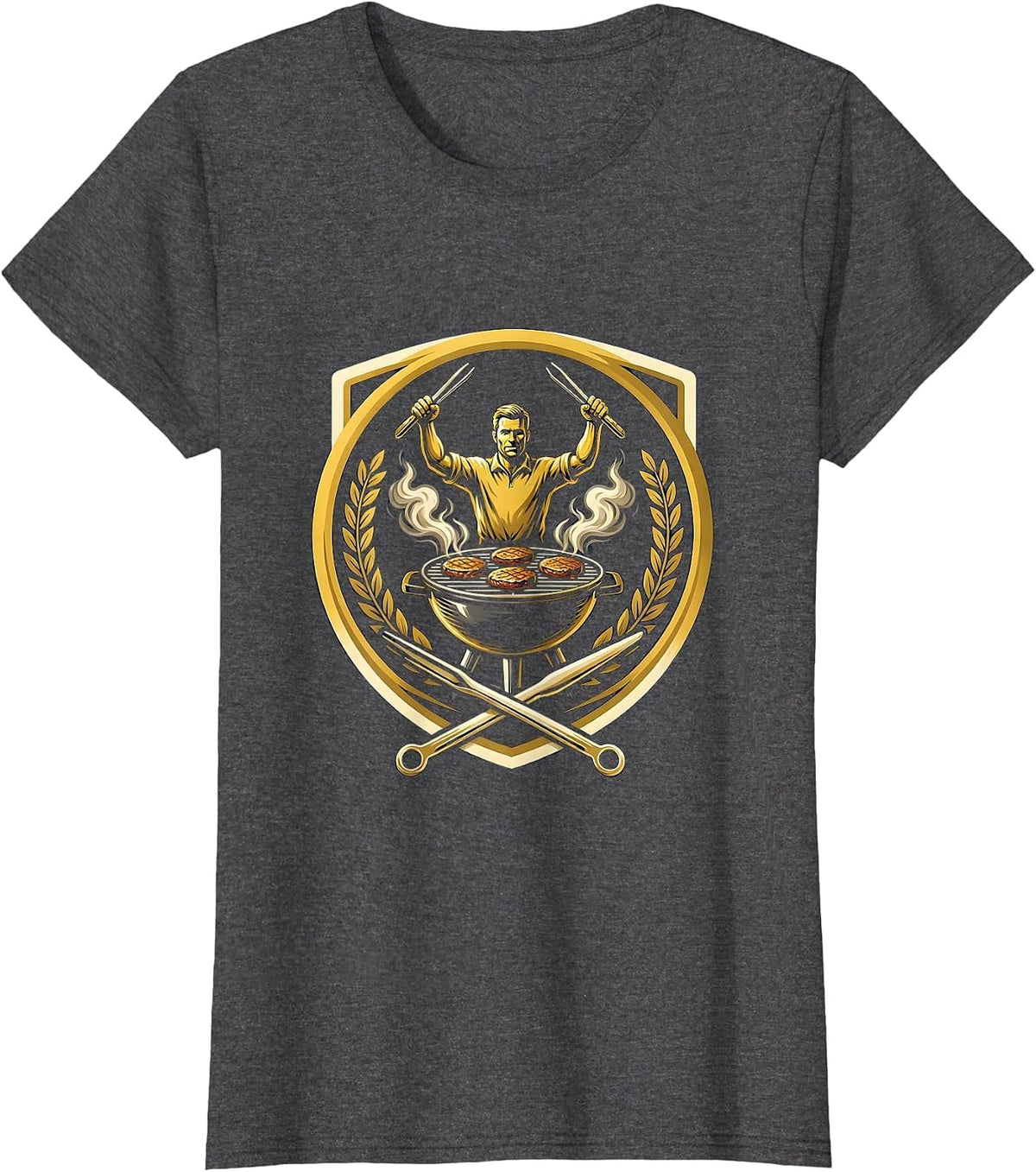 Women's Dad Grilling Burgers Backyard BBQ Graphic T-Shirt - Dark Heather Grey