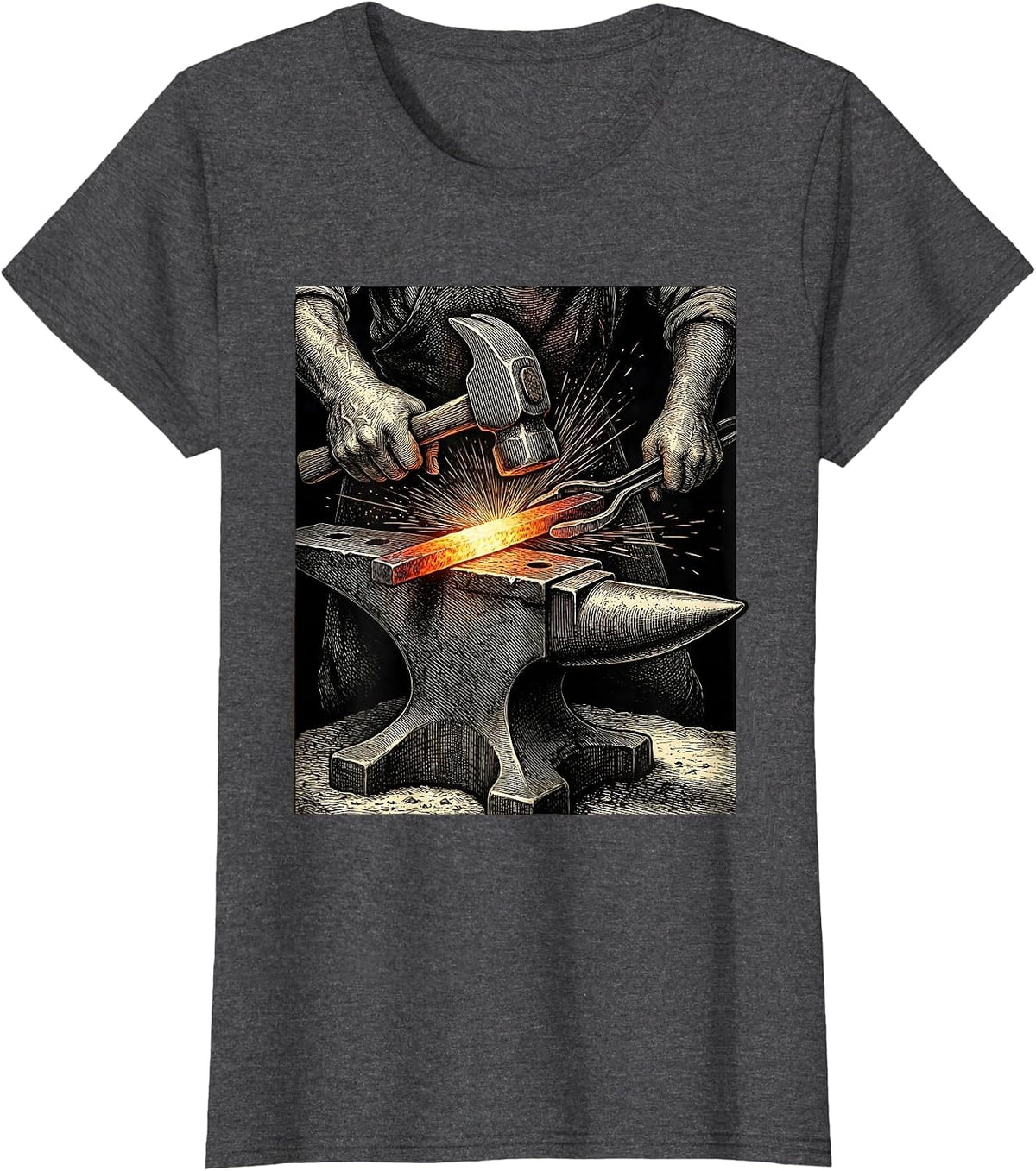Women's Christian Blacksmith Forging Cross at Anvil T-Shirt - Dark Heather Grey