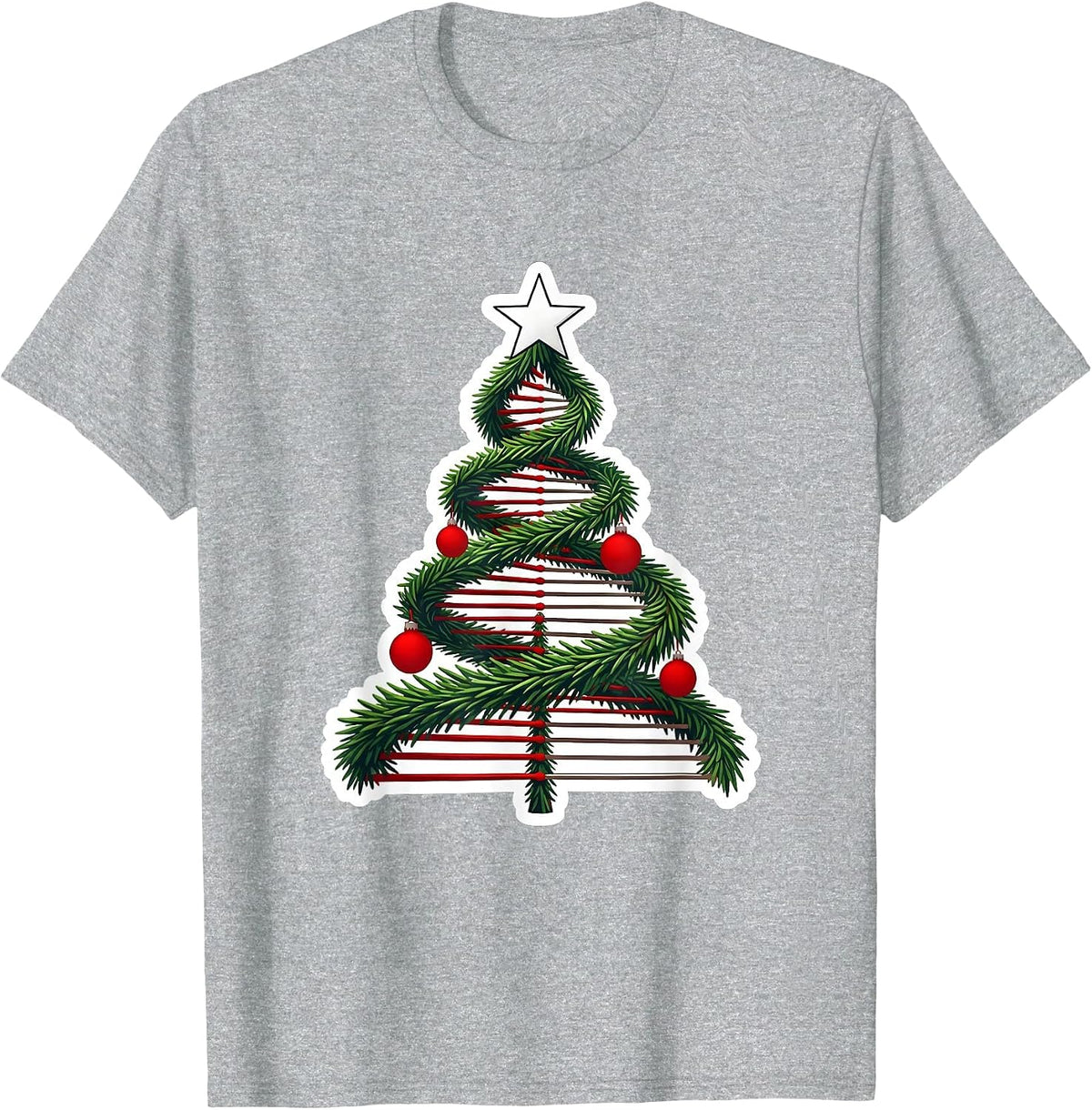 Men's DNA Helix Christmas Tree Science Teacher Humor T-Shirt - Heather Grey