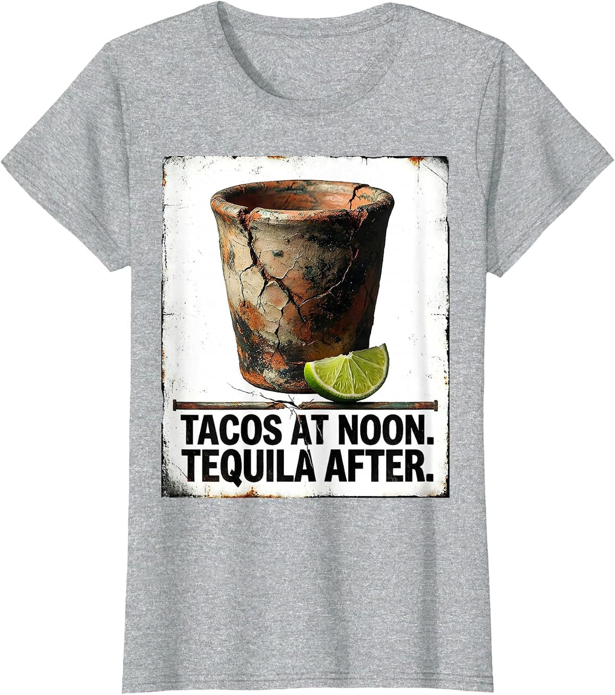 Tacos At Noon Tequila After Distressed Cinco De Mayo Party T-Shirt - Heather Grey