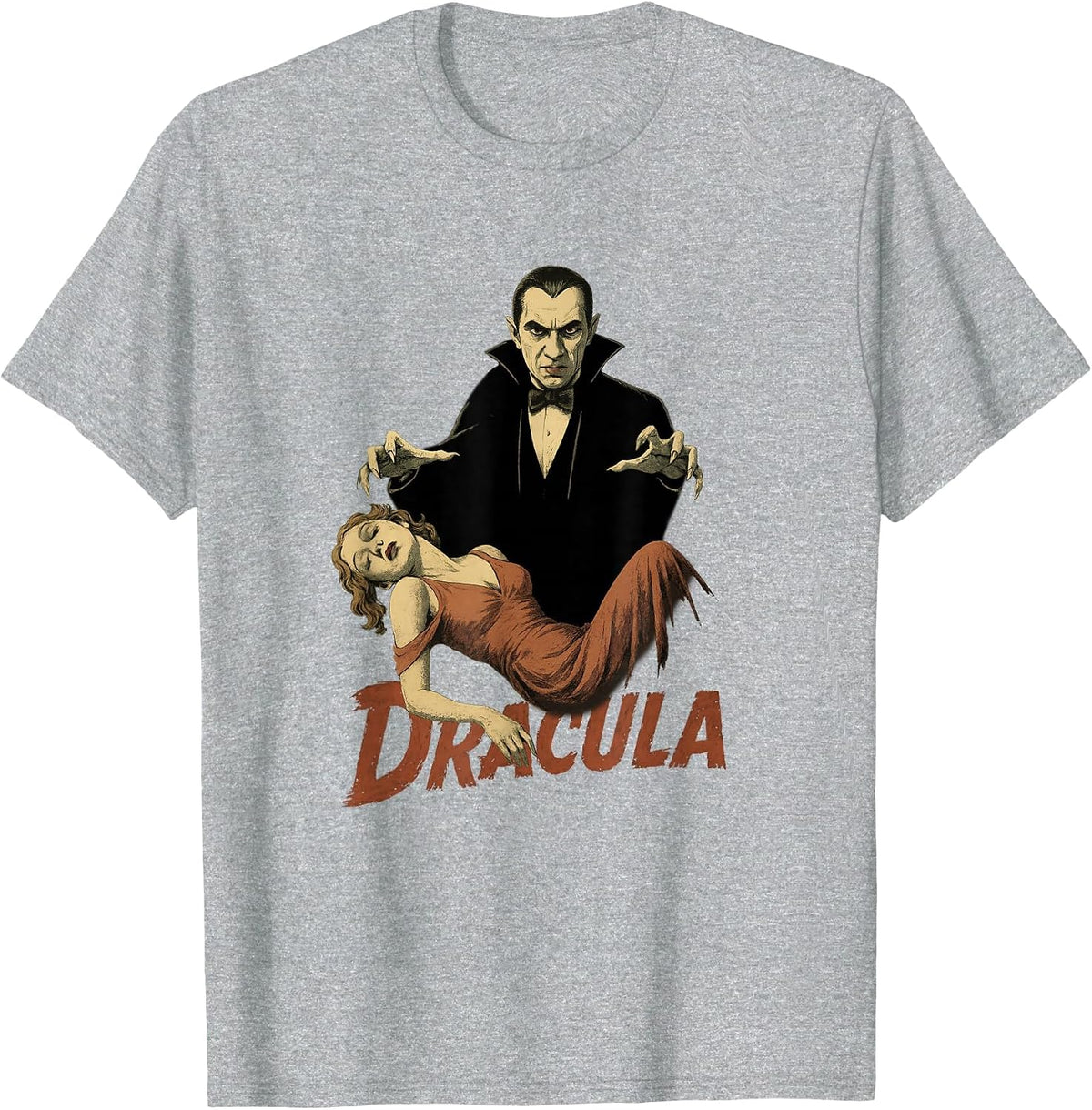 Vintage Dracula Horror Movie - Classic Monster Retro Design T-Shirt - Heather Grey