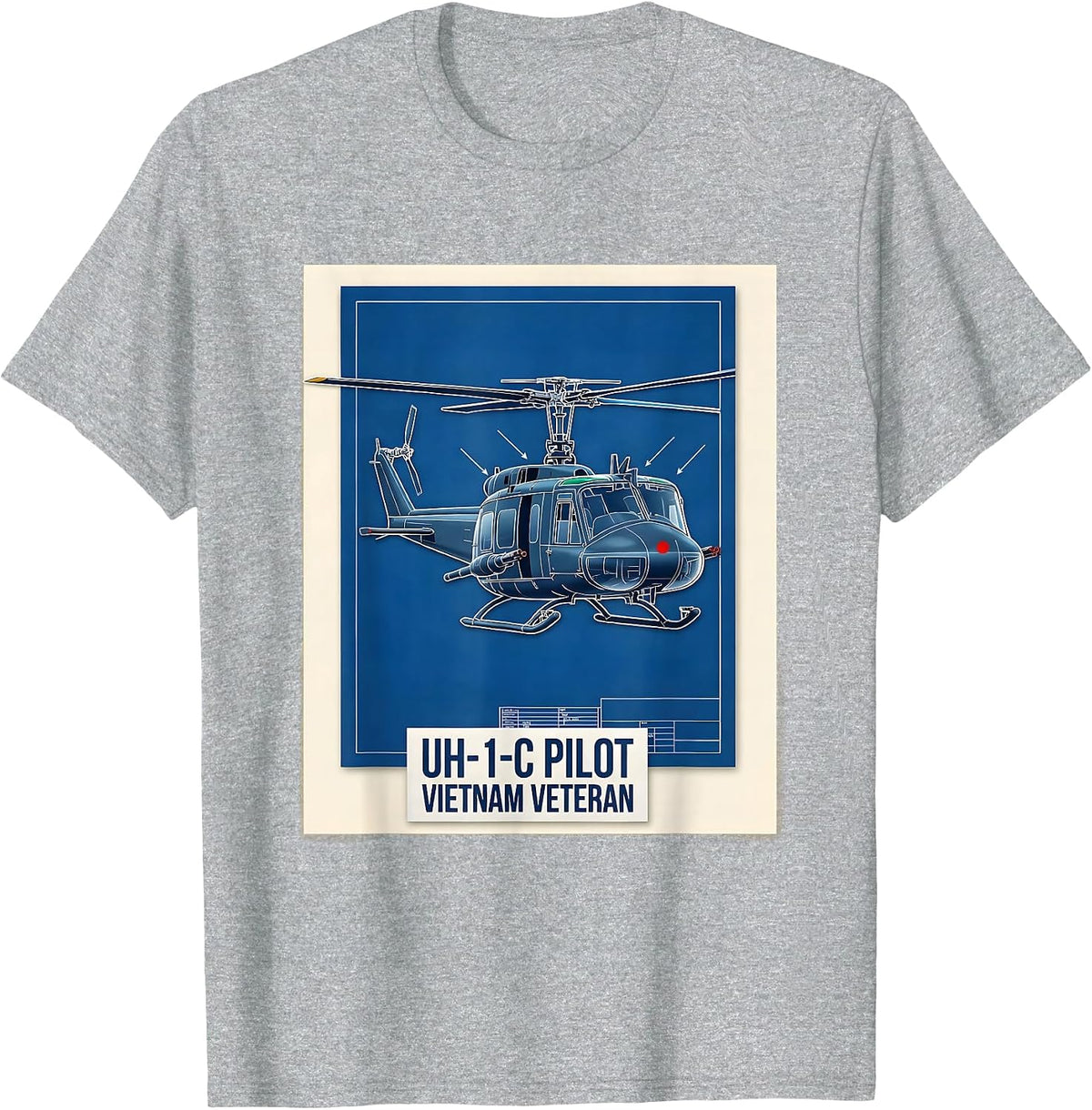 Men's UH-1C Pilot Vietnam Veteran Military Helicopter Pilot T-Shirt - Heather Grey