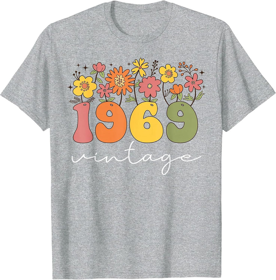 1969 Vintage Floral 54th Birthday Women Girls Wildflower T-Shirt - Heather Grey