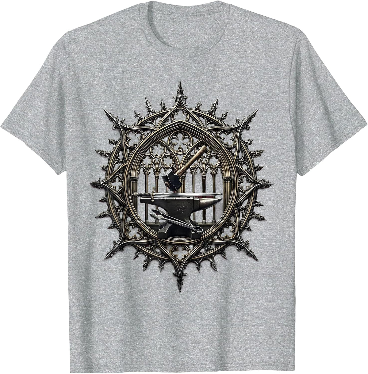 Men's Renaissance Blacksmith Forging Glowing Sword Anvil T-Shirt - Heather Grey