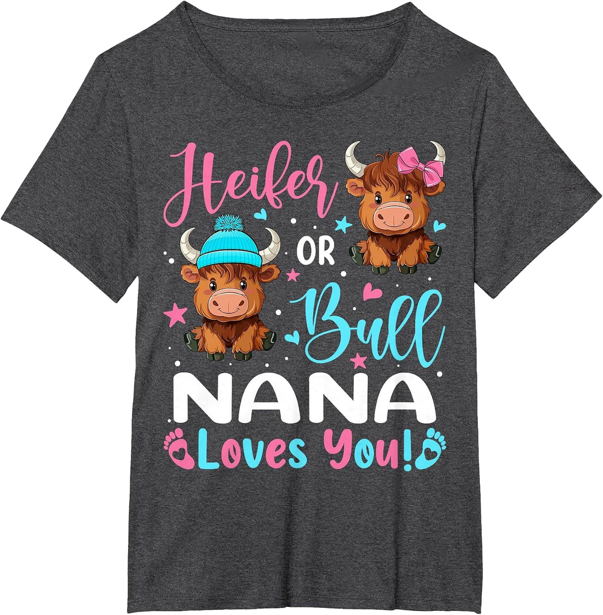 Bull or Heifer Nana Loves You Highland Cow Lover T-Shirt - Dark Heather Grey