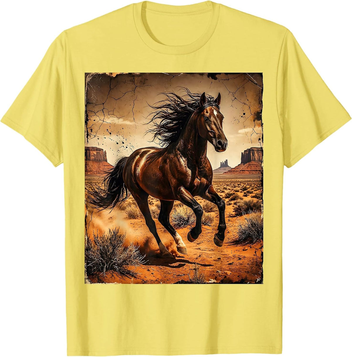 Men's Horse Galloping Desert Landscape Rodeo Graphic T-Shirt - Lemon Yellow