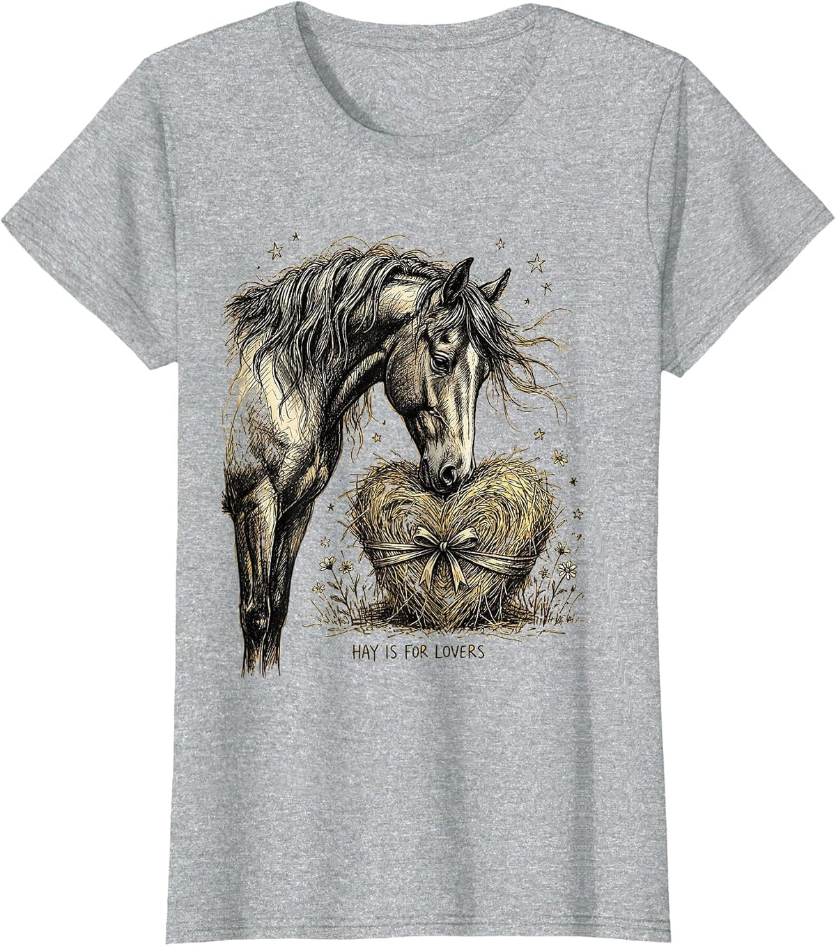 Hay Is For Lovers Equestrian Design T-Shirt - Heather Grey